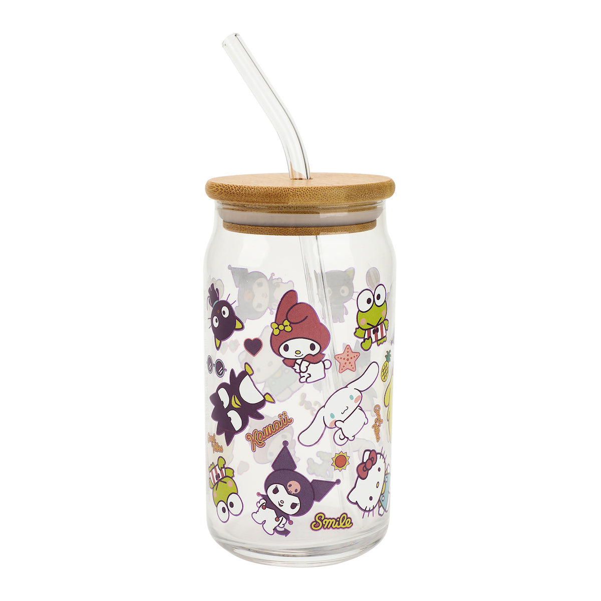 Hello Kitty & Friends Characters Decal 15 Oz Glass Tumbler With Bamboo Lid