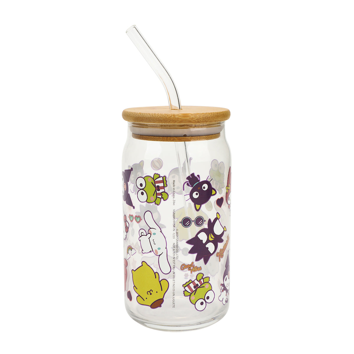 Hello Kitty & Friends Characters Decal 15 Oz Glass Tumbler With Bamboo Lid