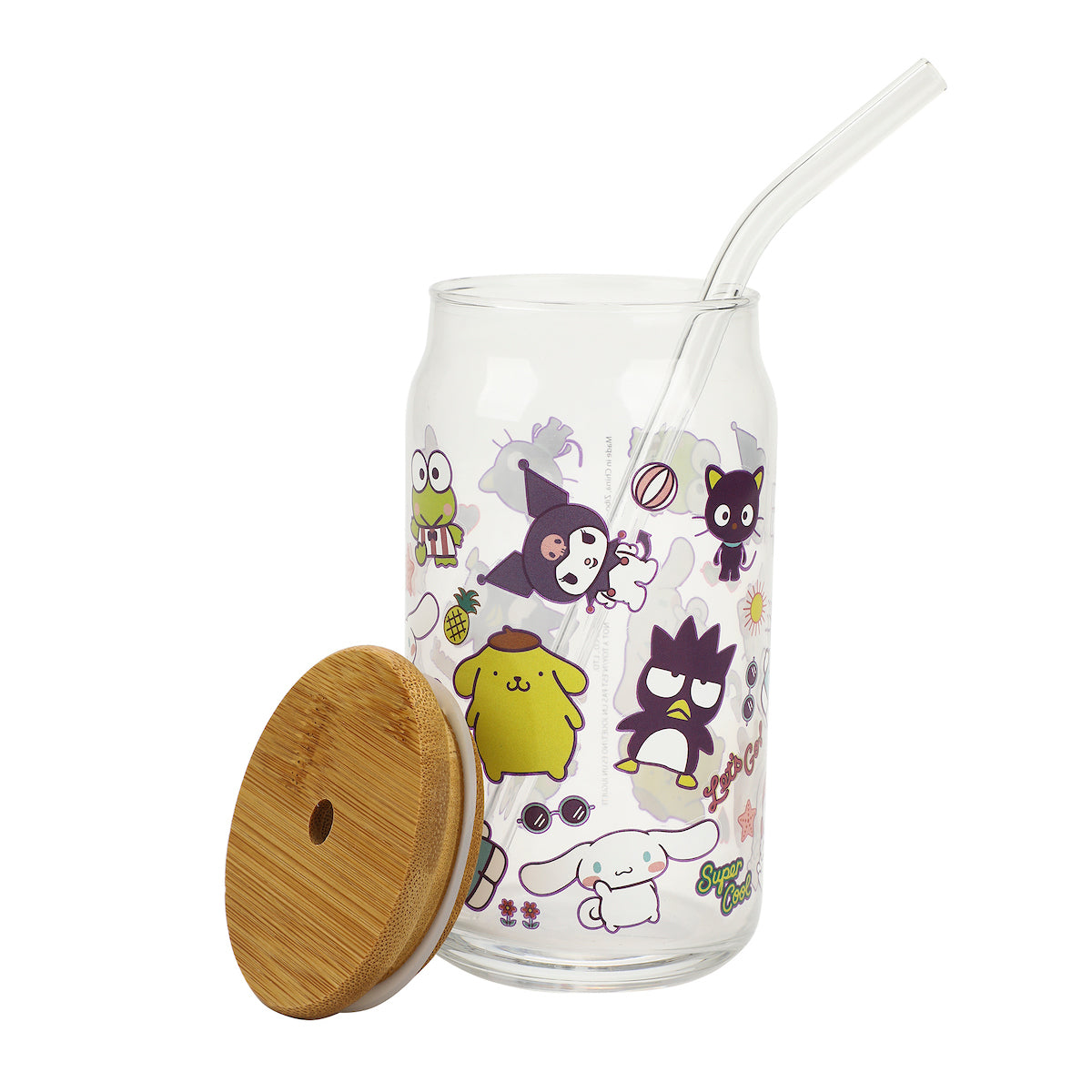 Hello Kitty & Friends Characters Decal 15 Oz Glass Tumbler With Bamboo Lid