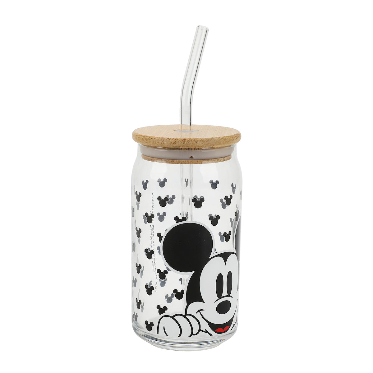 Disney Mickey Mouse Big Face 15 Oz Glass Bottle With Straw & Lid