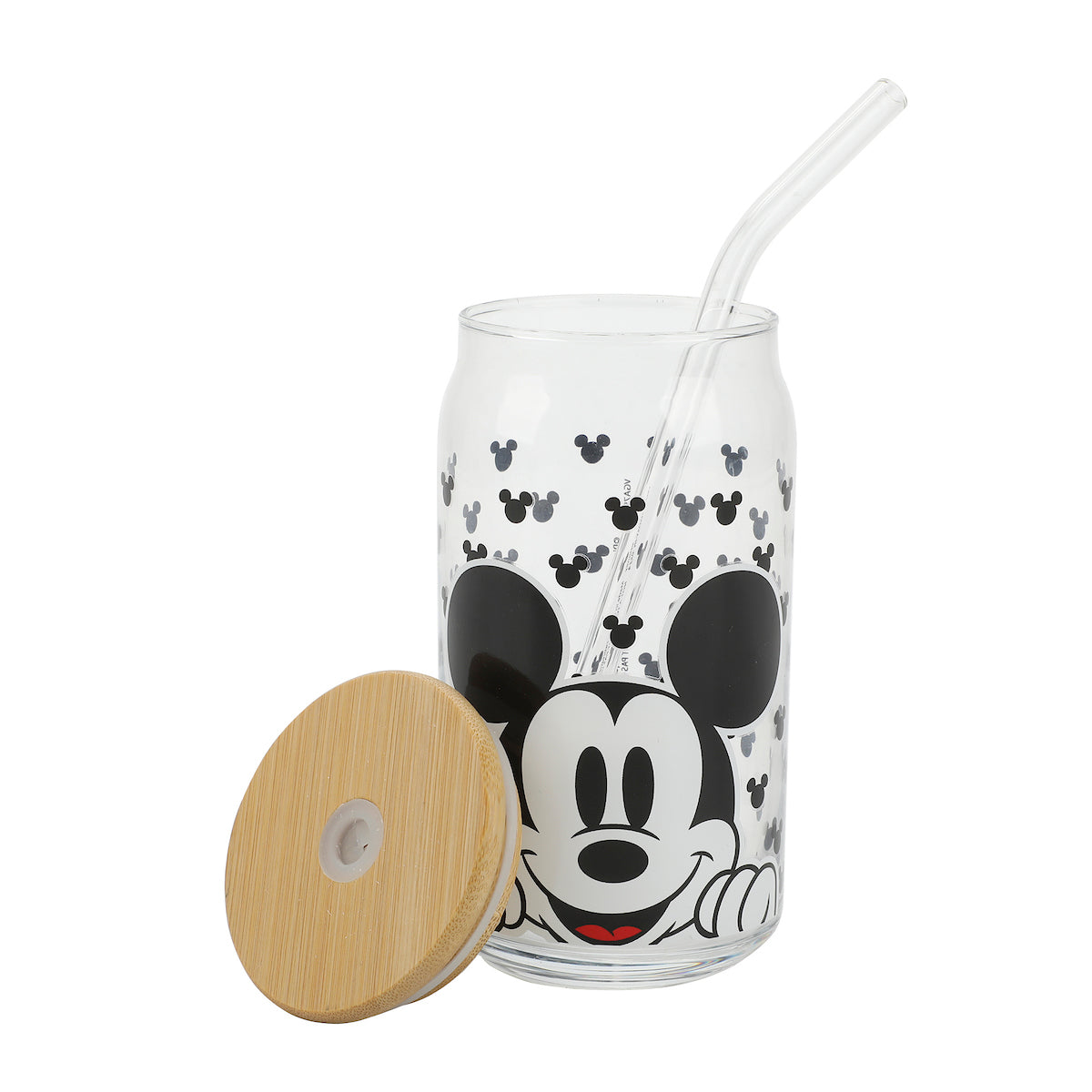 Disney Mickey Mouse Big Face 15 Oz Glass Bottle With Straw & Lid