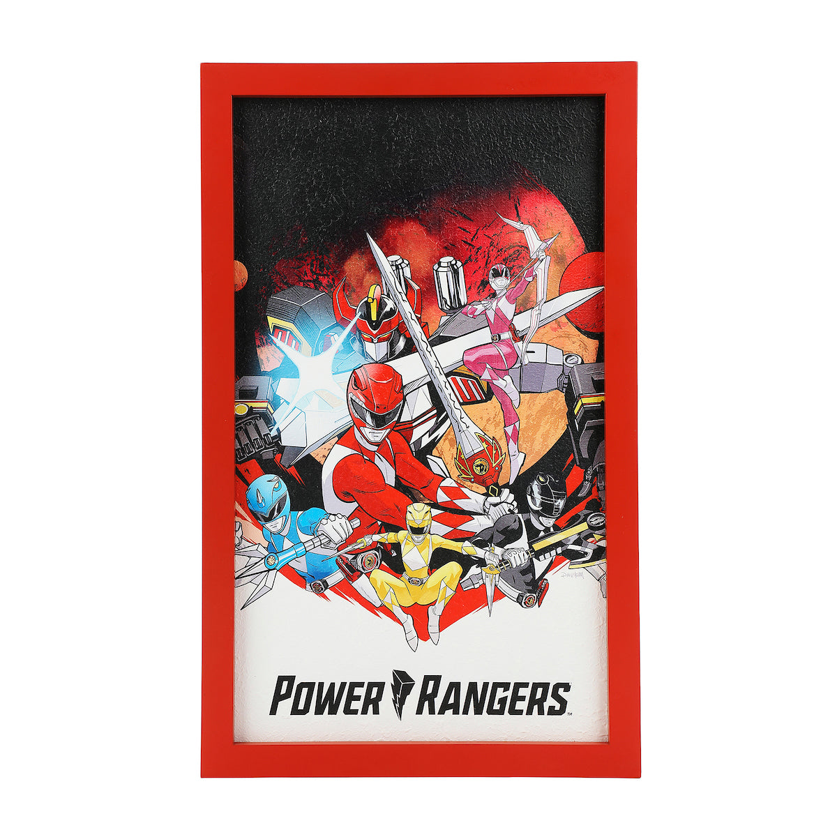 Power Rangers Action-Packed Group Shot 11" X 18" Red Wall Frame