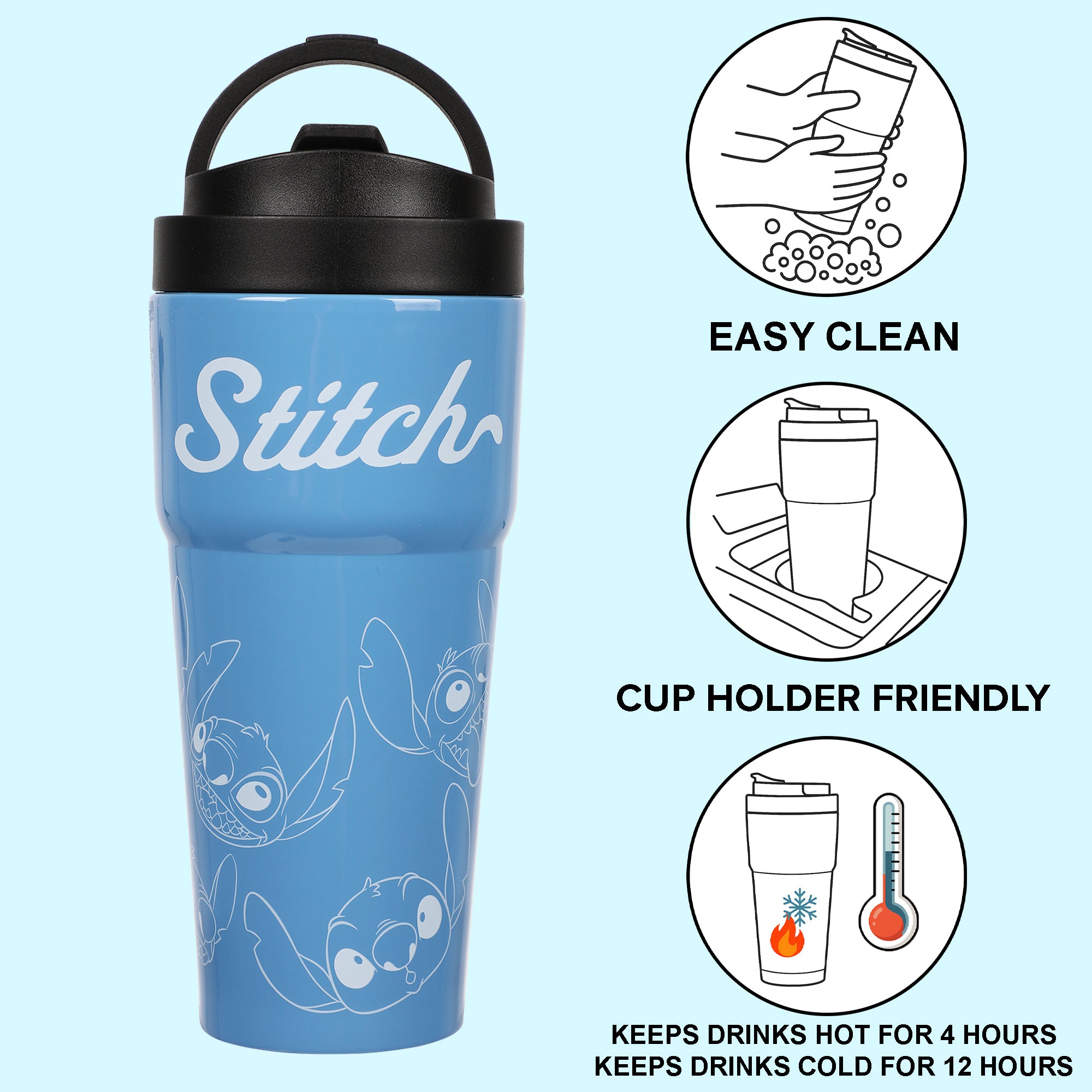 Lilo & Stitch Stitch Faces Blue 27 Oz Stainless Steel Coffee Tumbler