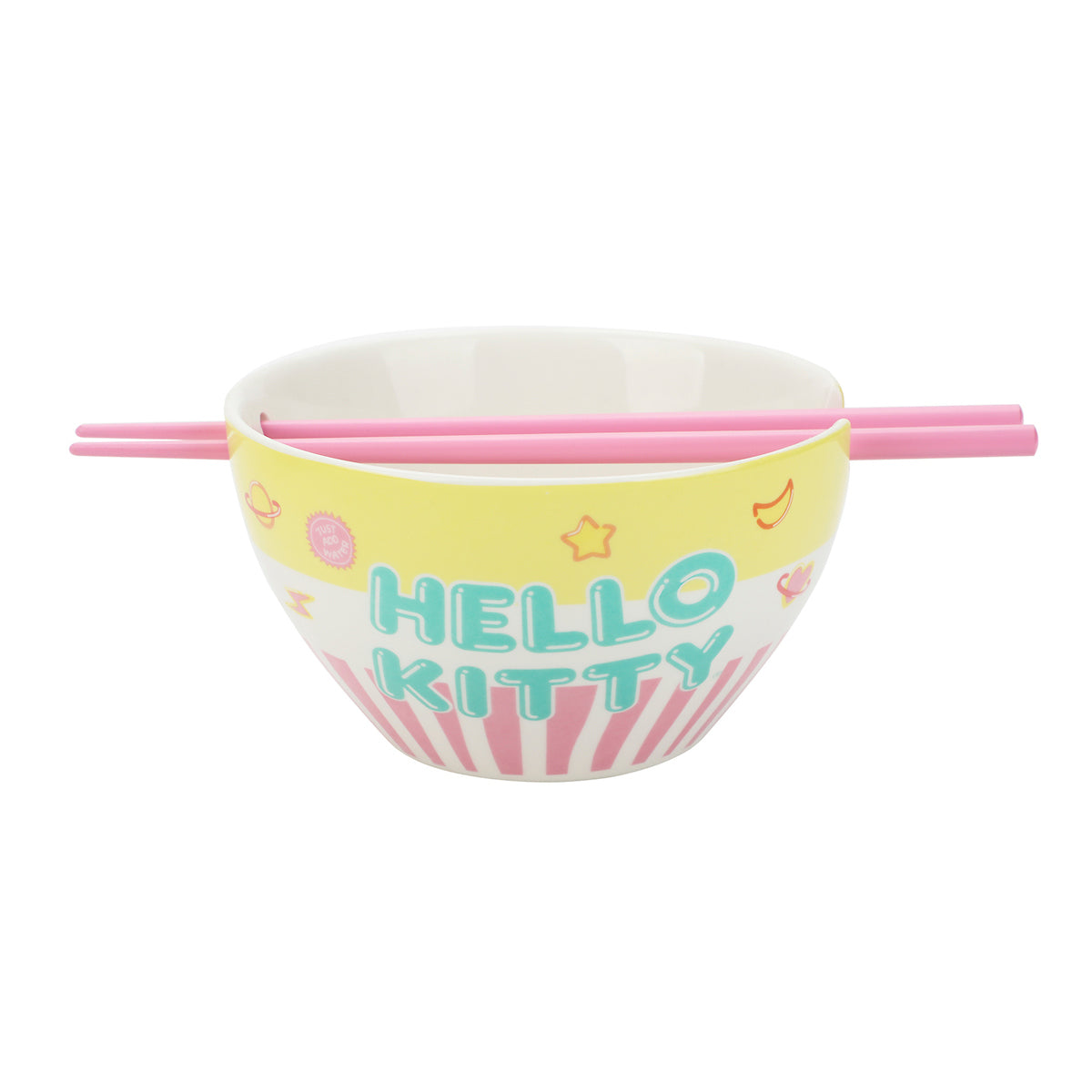 Hello Kitty Planets Stars & Rocket Ships 20 Oz Ramen Bowl With Chopsticks