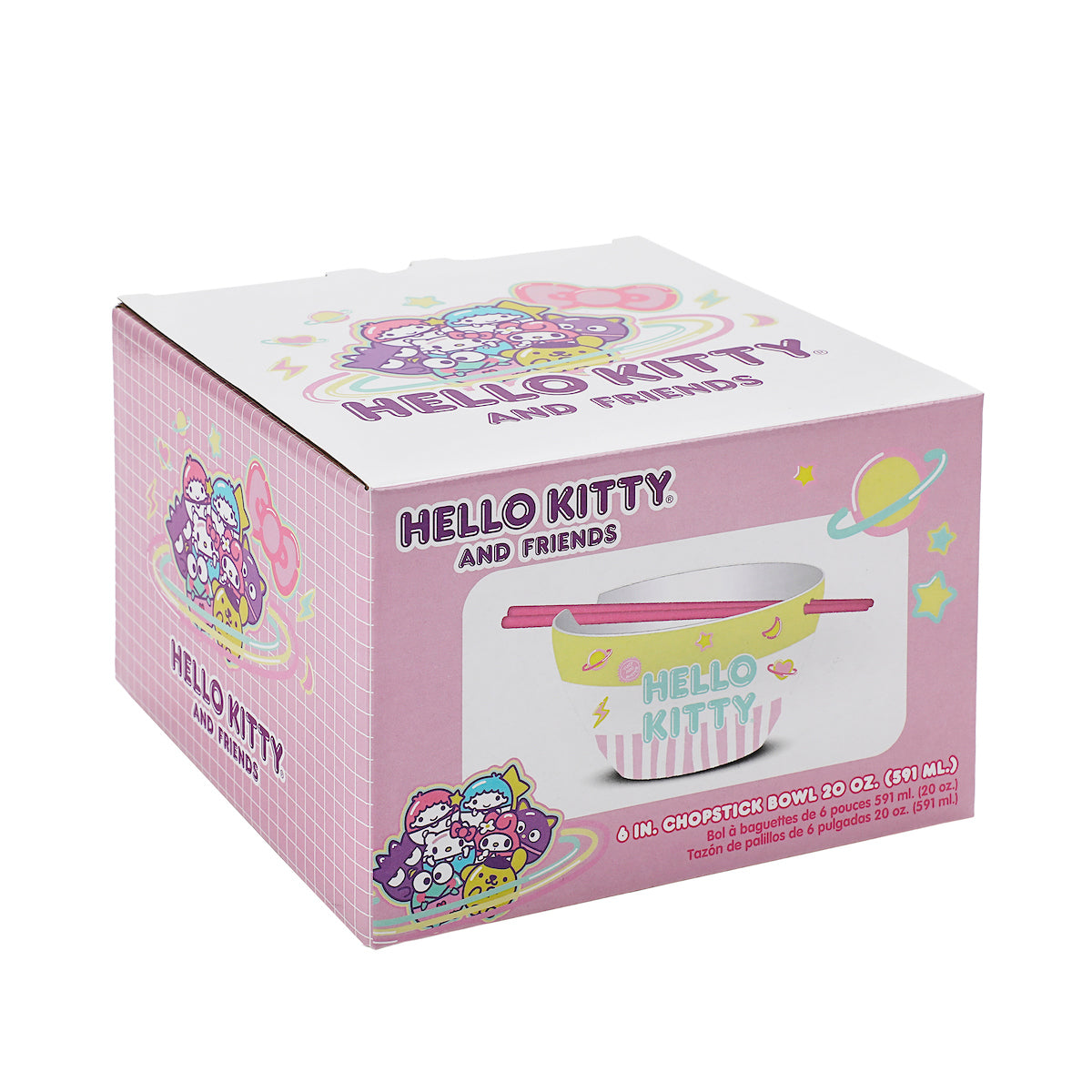Hello Kitty Planets Stars & Rocket Ships 20 Oz Ramen Bowl With Chopsticks