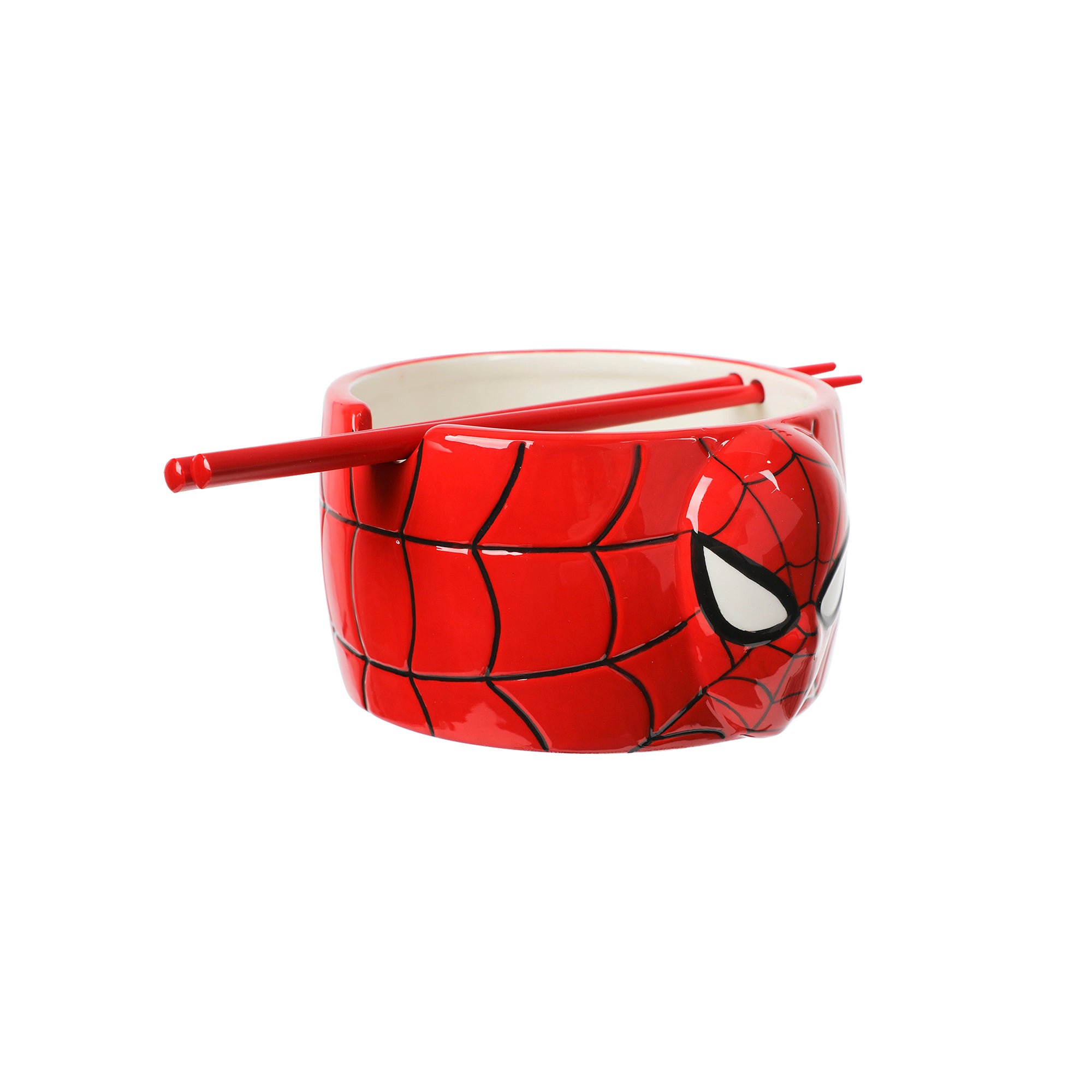 Spider-Man Classic Spider-Man Mask Red 33 Oz Sculpted Ceramic Ramen Bowl With Chopsticks