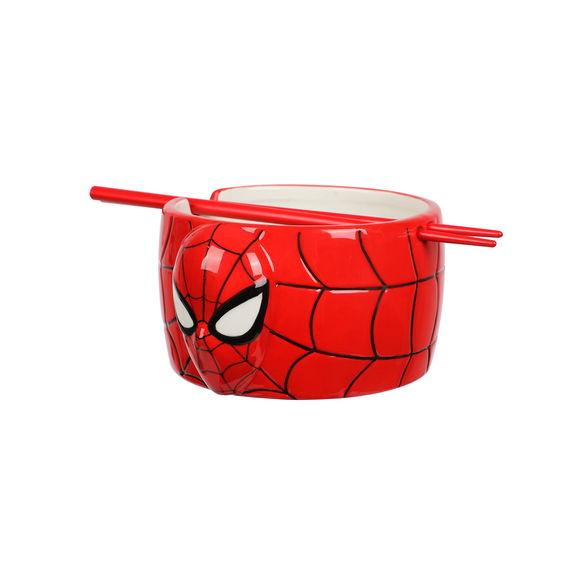 Spider-Man Classic Spider-Man Mask Red 33 Oz Sculpted Ceramic Ramen Bowl With Chopsticks