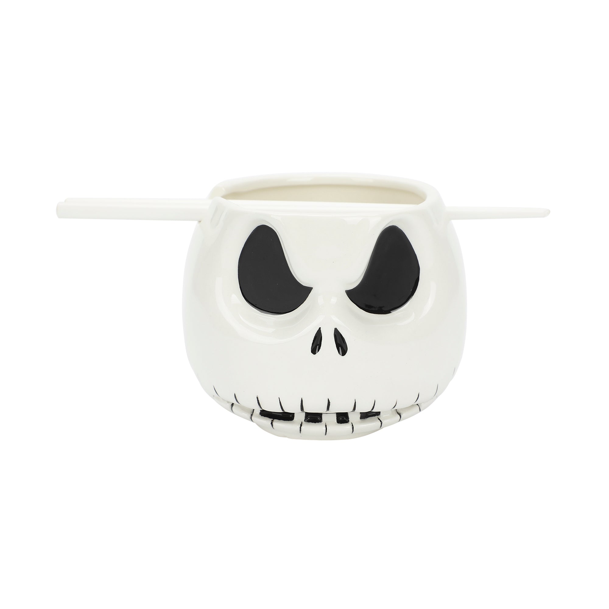 Nightmare Before Christmas Jack Skellington White 33 Oz Sculpted Ceramic Ramen Bowl With Chopsticks