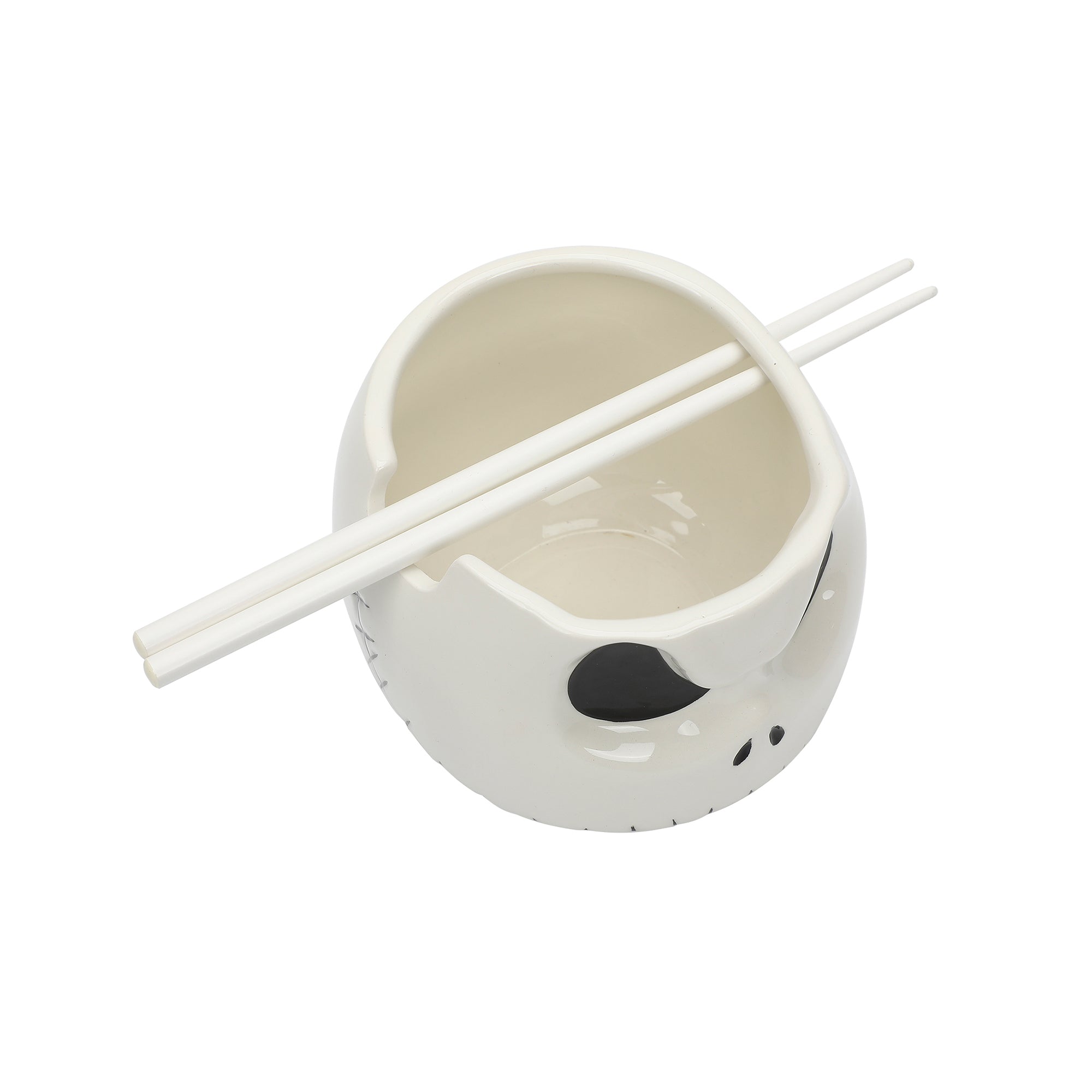 Nightmare Before Christmas Jack Skellington White 33 Oz Sculpted Ceramic Ramen Bowl With Chopsticks