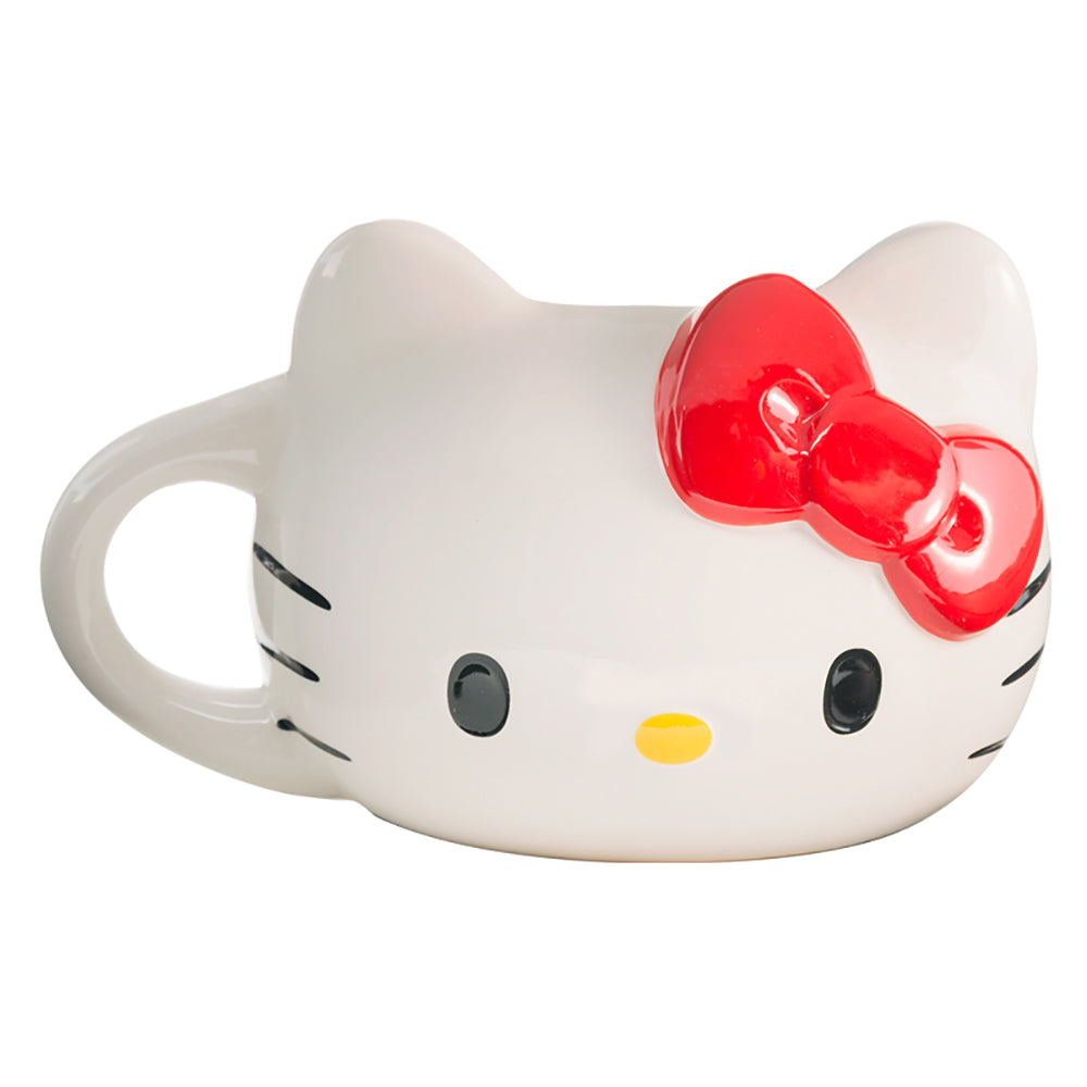 Bioworld Hello Kitty Sculpted Ceramic Mug, 16 oz, White Character Face with Red Bow, Hand-Painted Details, Officially Licensed Sanrio