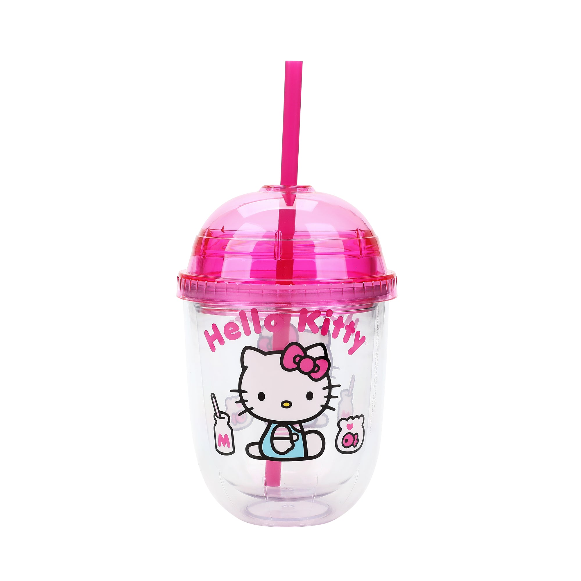 Hello Kitty Drinks Character Art 13 Oz Double Wall Plastic Cup With Pink Dome Lid