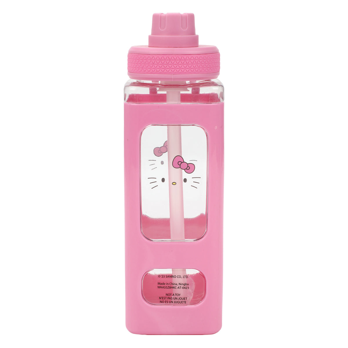 Hello Kitty Character Face 24 Oz Adult Pink Square Plastic Water Bottle