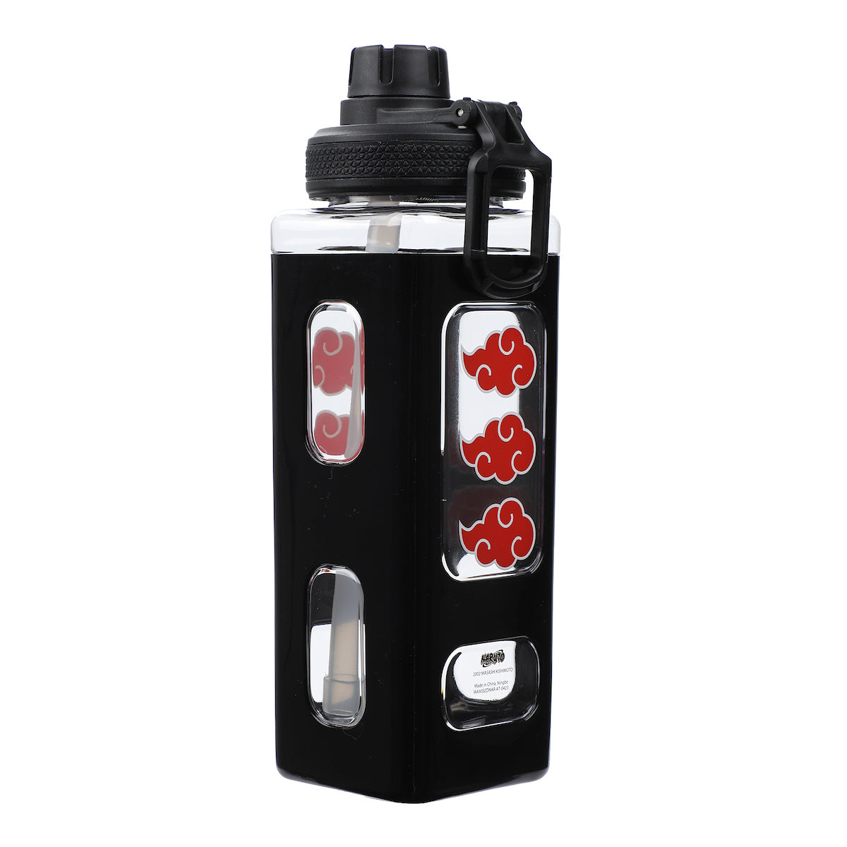 Naruto Akatsuki Clouds 24 Oz Black Square Plastic Water Bottle