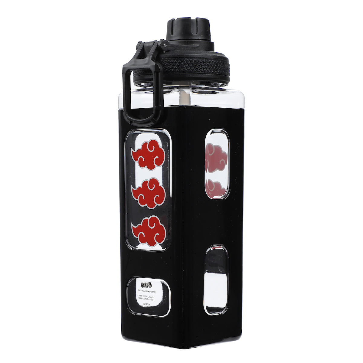 Naruto Akatsuki Clouds 24 Oz Black Square Plastic Water Bottle