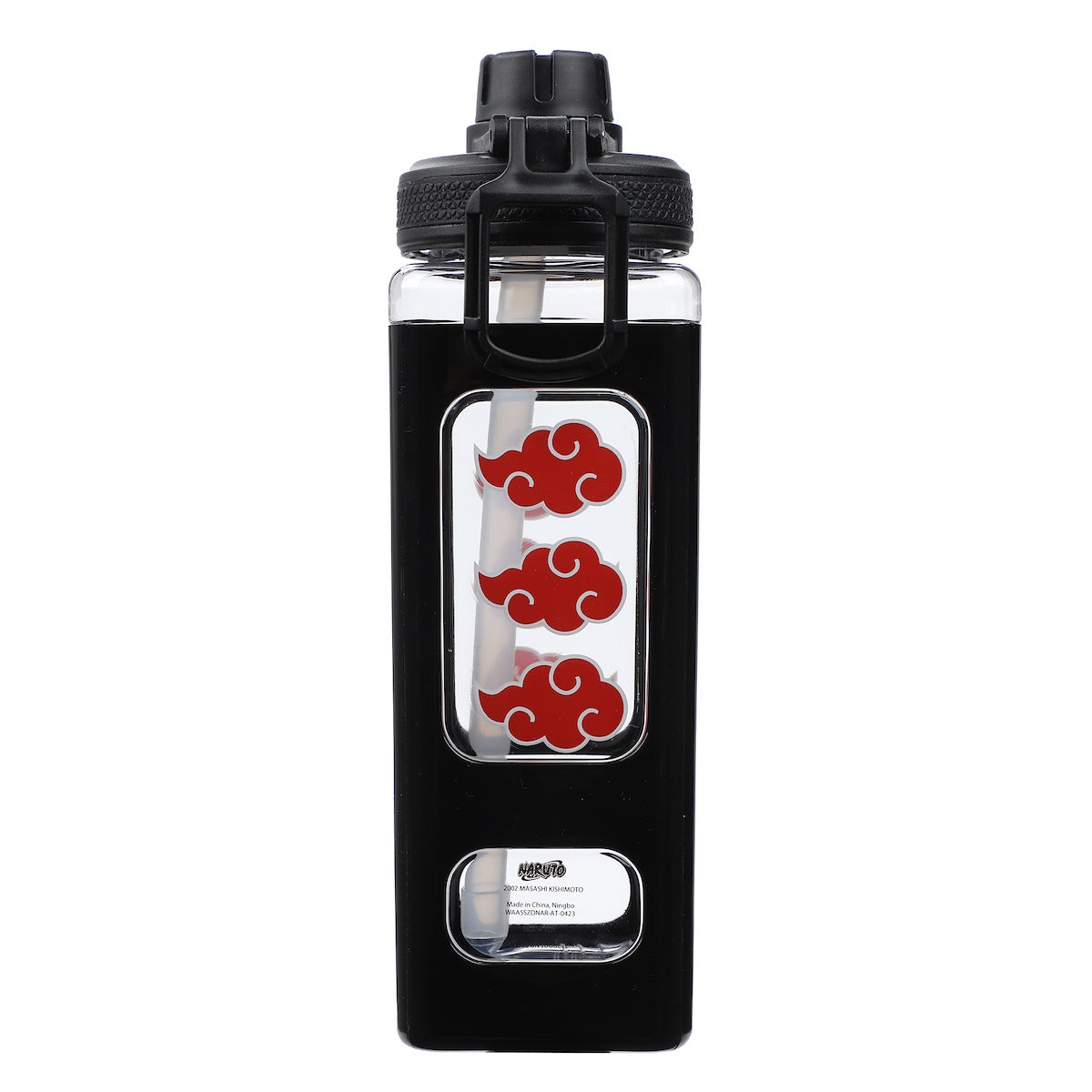 Naruto Akatsuki Clouds 24 Oz Black Square Plastic Water Bottle