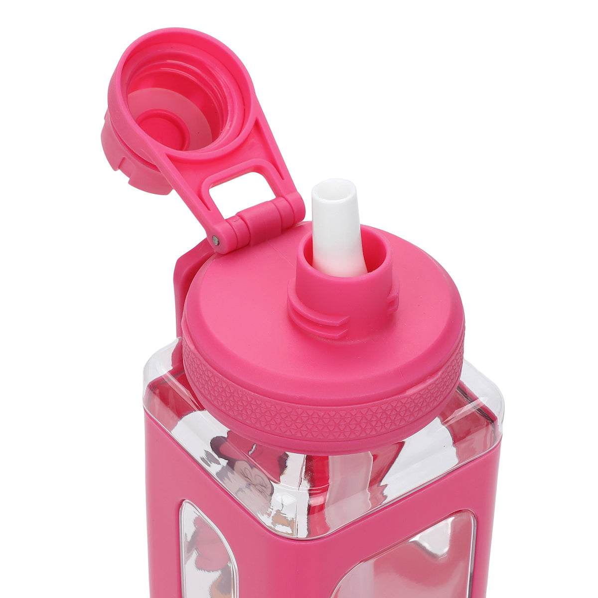 Disney Minnie Mouse Looking And Laughing 24 Oz Pink Square Plastic Water Bottle