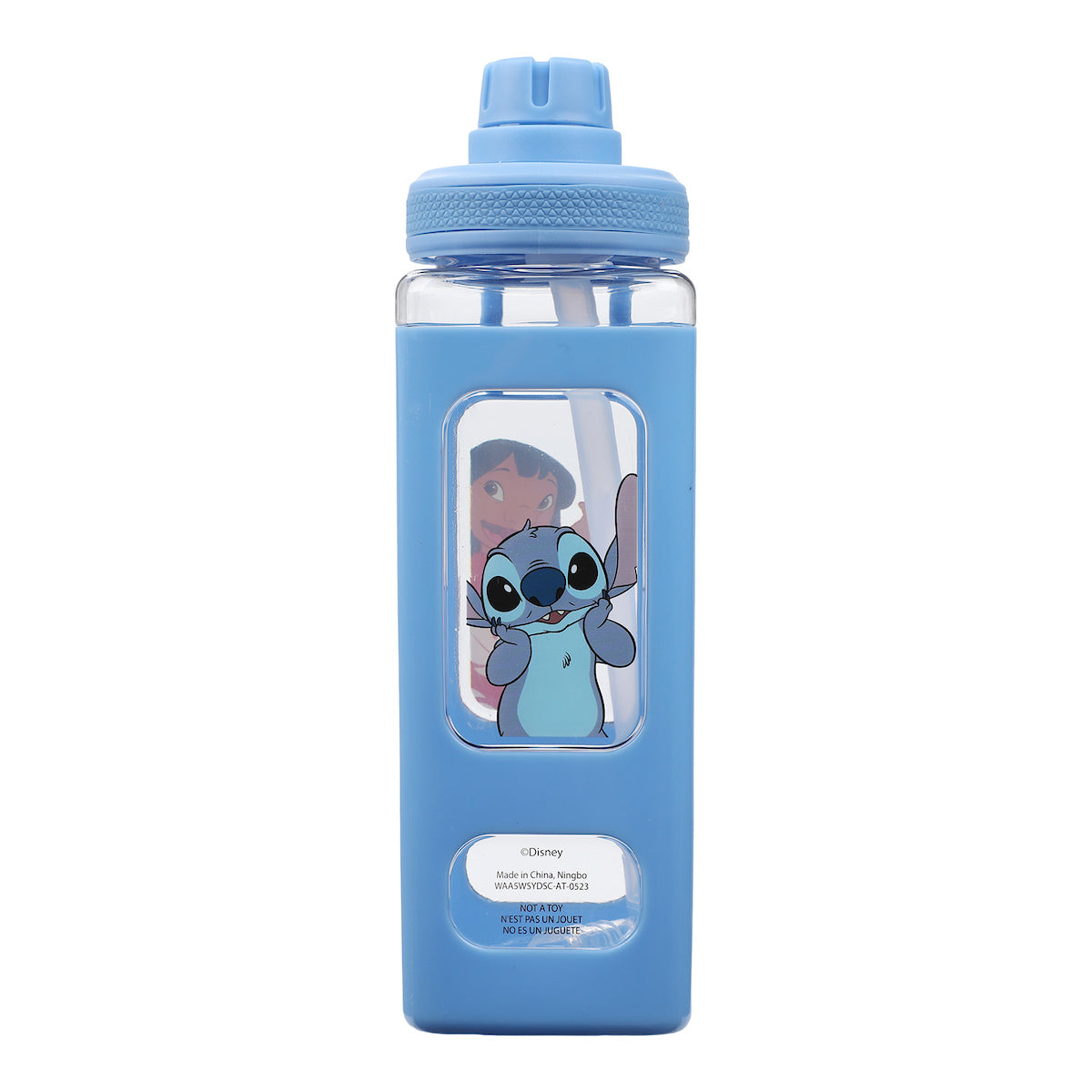 Lilo & Stitch Waving Characters 24 oz Blue Square Plastic Water Bottle