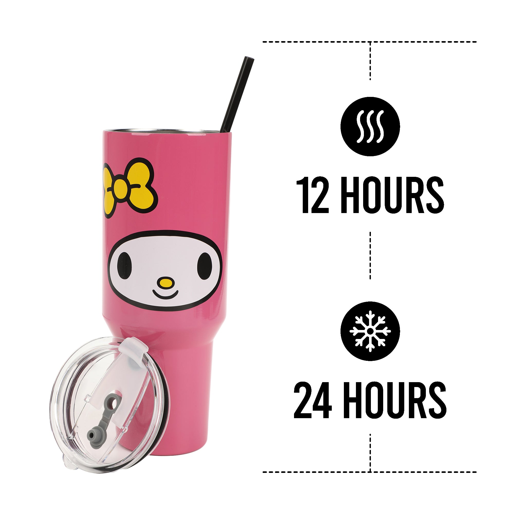 Sanrio My Melody Vacuum Insulated 40 Oz. Stainless Steel Tumbler with Leak-Proof Lid & Easy Carry Handle for Travel or Home