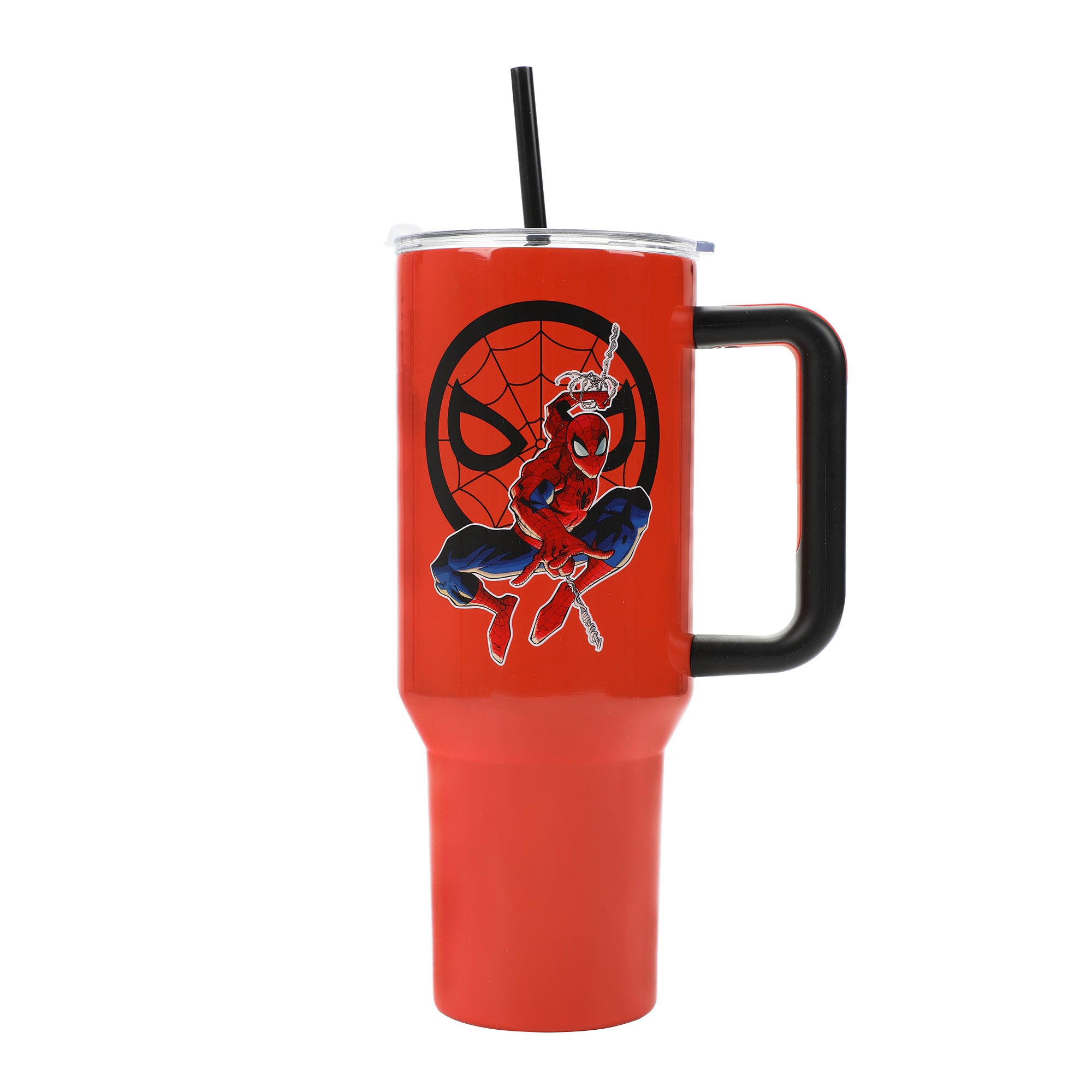 Marvel Spider-Man Vacuum Insulated 40 Oz. Red Stainless Steel Tumbler with Leak-Proof Lid & Easy Carry Handle for Travel or Home