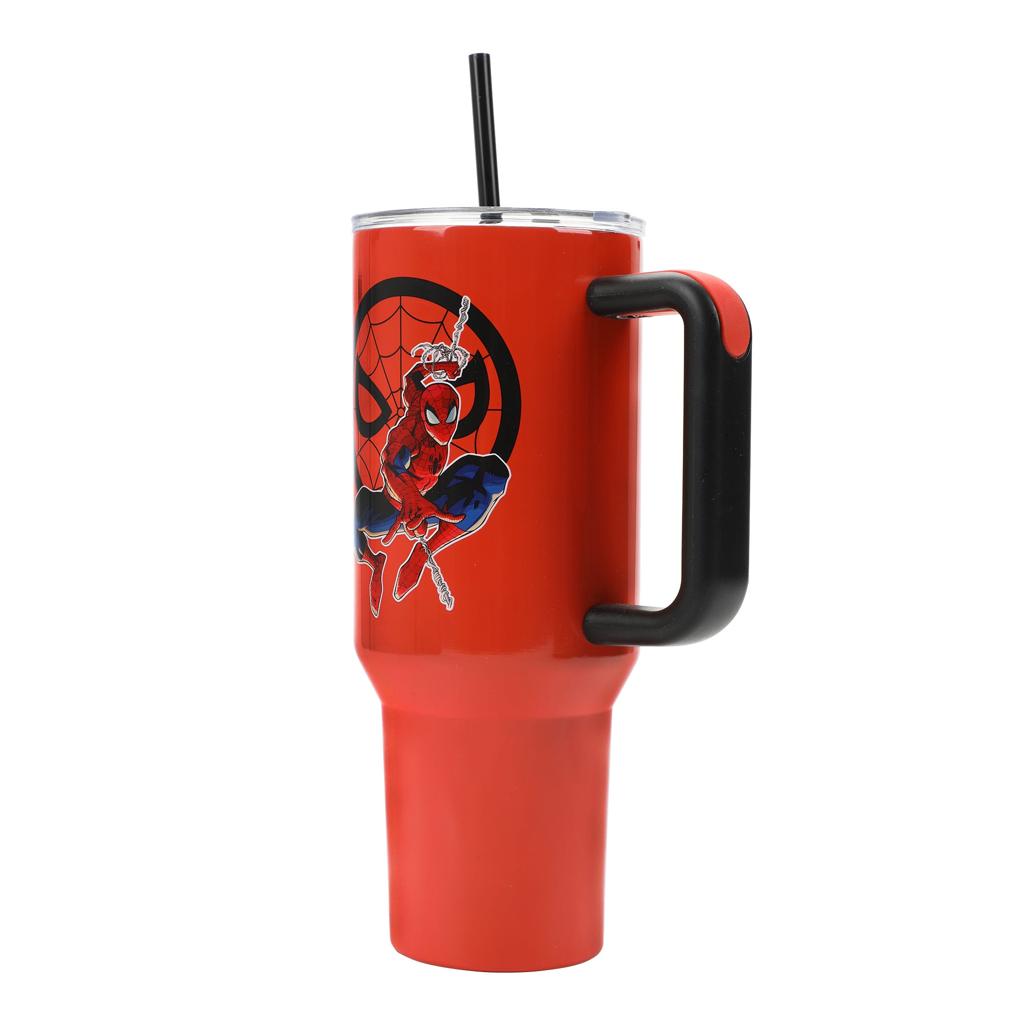 Marvel Spider-Man Vacuum Insulated 40 Oz. Red Stainless Steel Tumbler with Leak-Proof Lid & Easy Carry Handle for Travel or Home