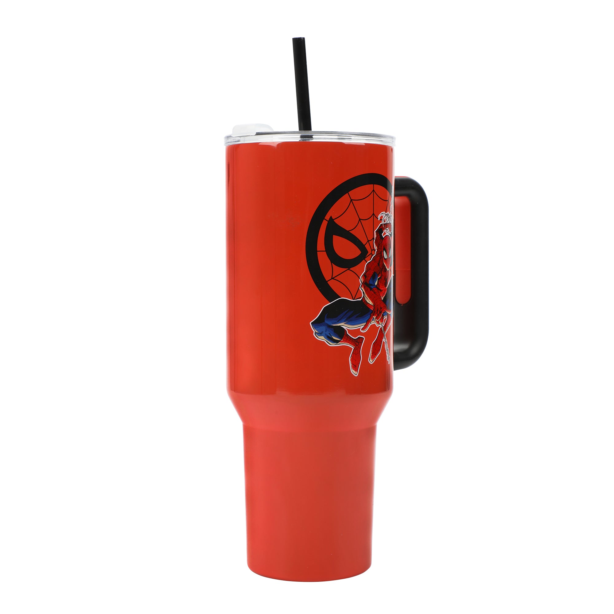 Marvel Spider-Man Vacuum Insulated 40 Oz. Red Stainless Steel Tumbler with Leak-Proof Lid & Easy Carry Handle for Travel or Home