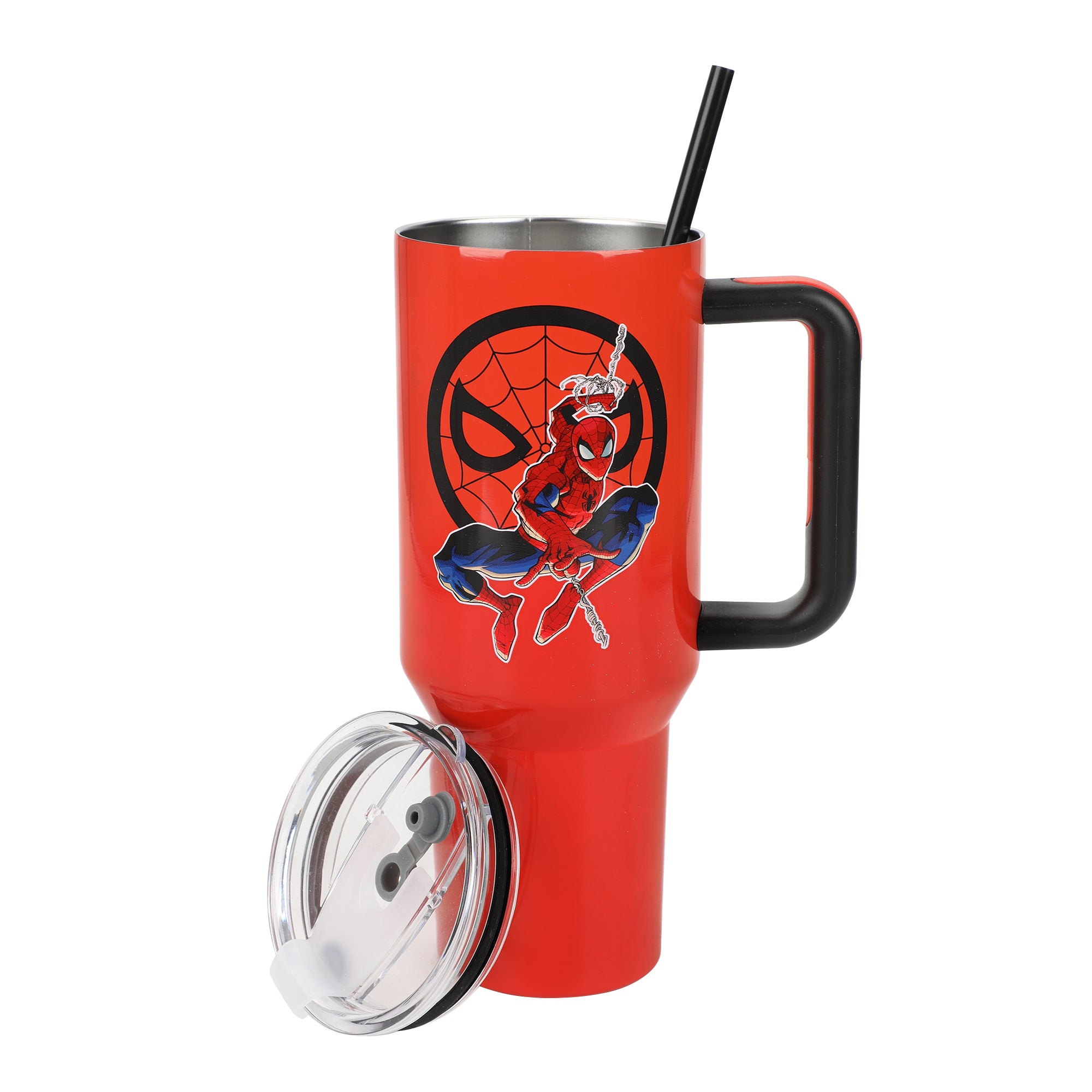 Marvel Spider-Man Vacuum Insulated 40 Oz. Red Stainless Steel Tumbler with Leak-Proof Lid & Easy Carry Handle for Travel or Home
