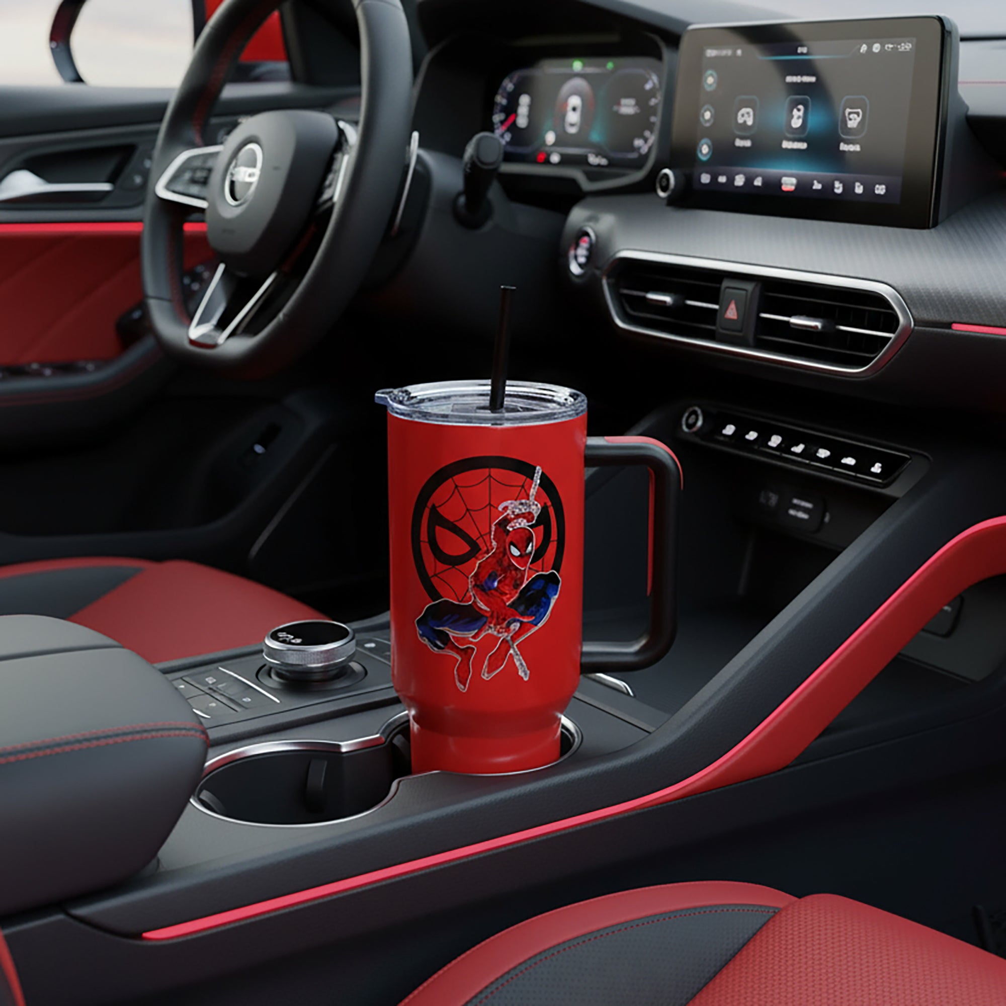 Marvel Spider-Man Vacuum Insulated 40 Oz. Red Stainless Steel Tumbler with Leak-Proof Lid & Easy Carry Handle for Travel or Home