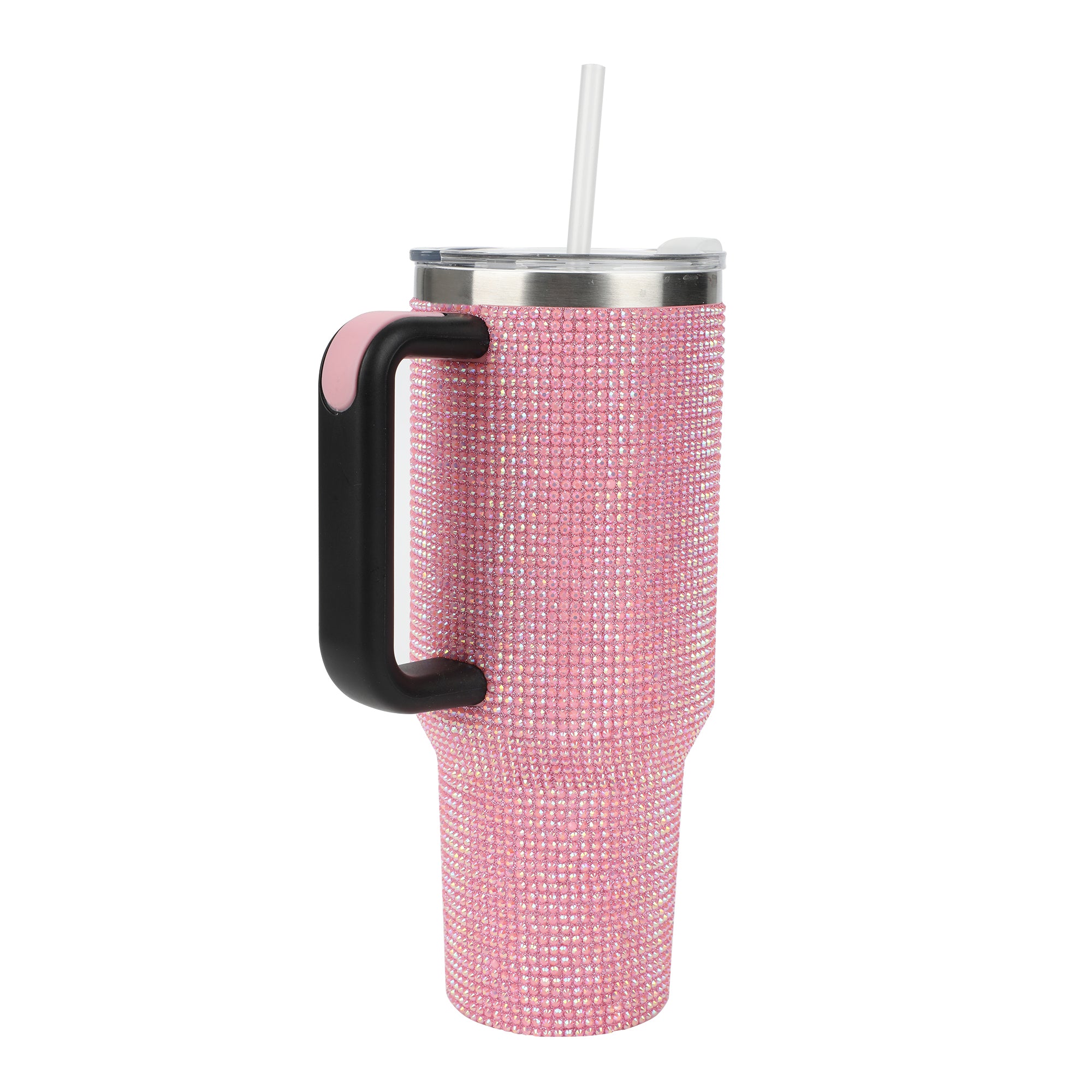 Pink Rhinestone Vacuum Insulated 40 Oz. Stainless Steel Tumbler with Leak-Proof Lid & Easy Carry Handle for Travel or Home