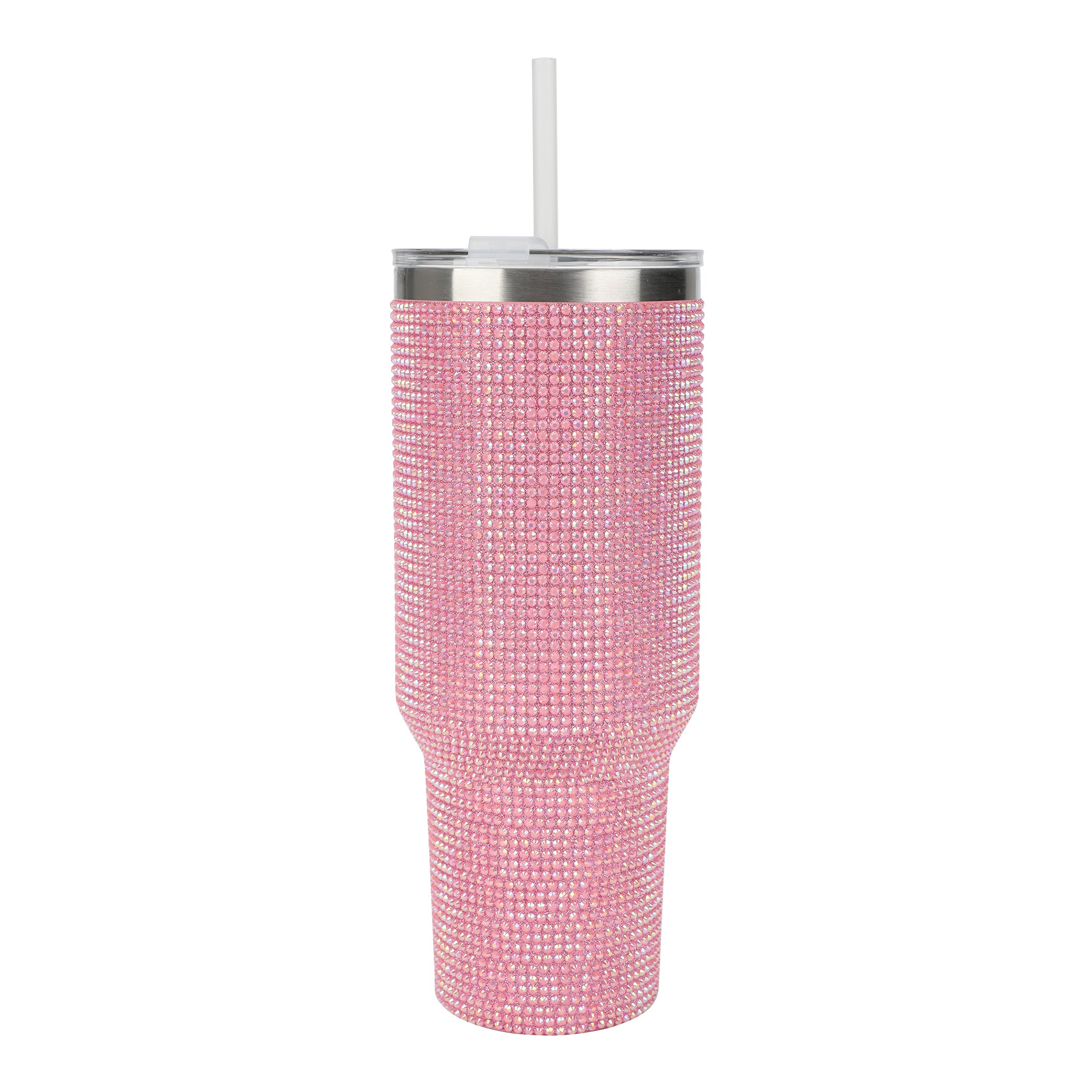 Pink Rhinestone Vacuum Insulated 40 Oz. Stainless Steel Tumbler with Leak-Proof Lid & Easy Carry Handle for Travel or Home