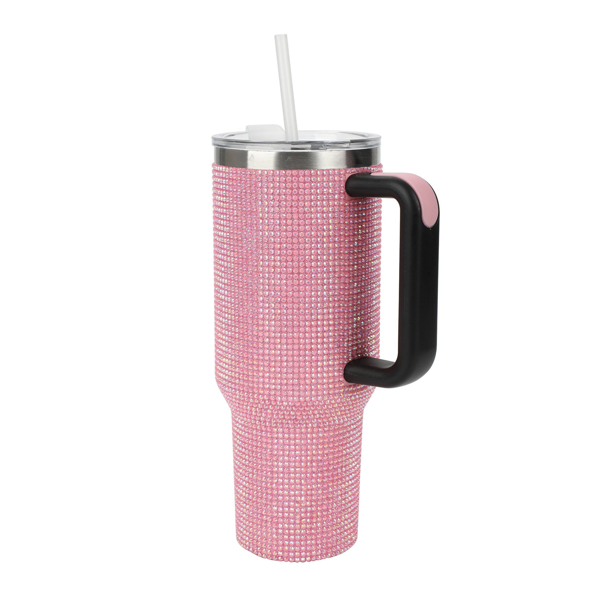 Pink Rhinestone Vacuum Insulated 40 Oz. Stainless Steel Tumbler with Leak-Proof Lid & Easy Carry Handle for Travel or Home