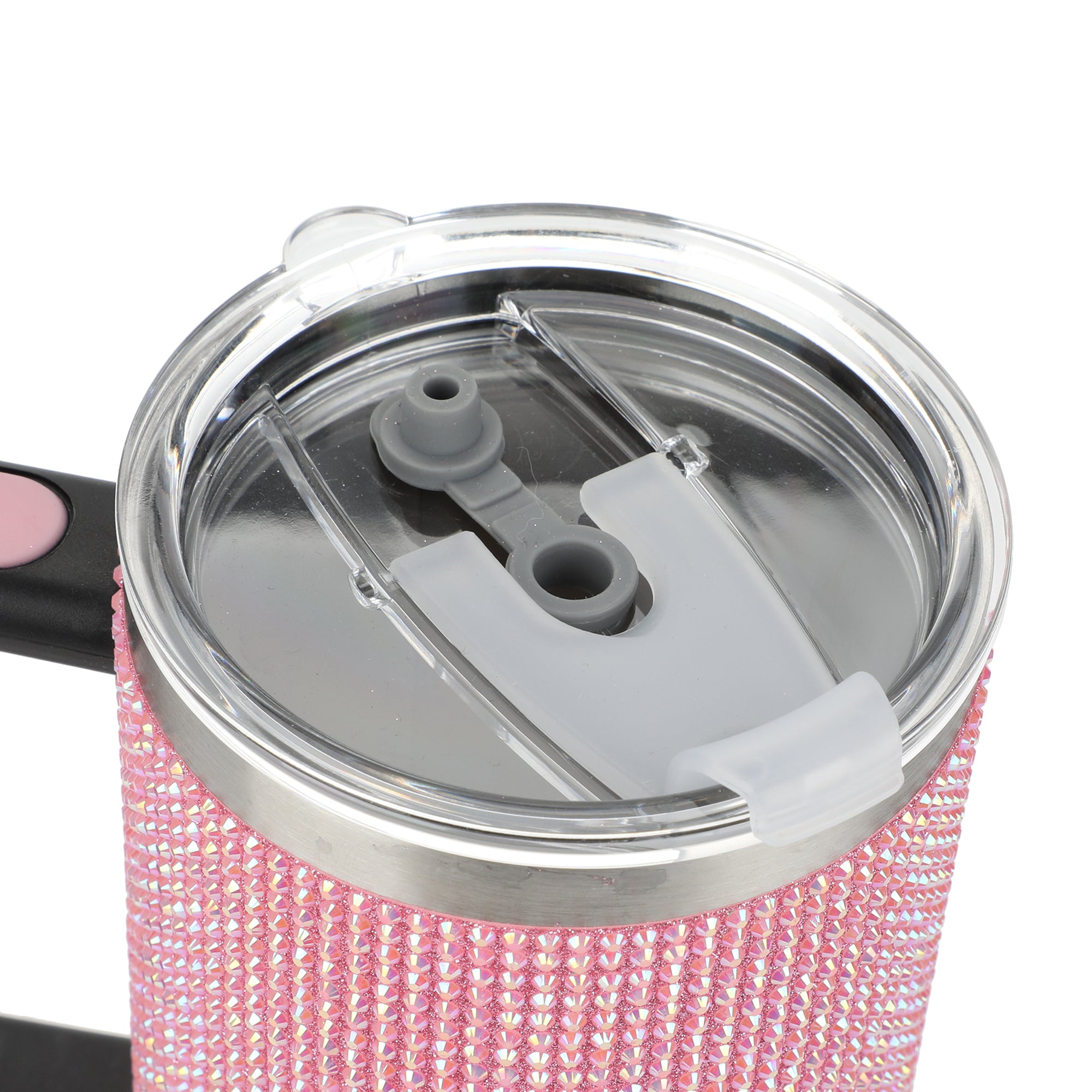 Pink Rhinestone Vacuum Insulated 40 Oz. Stainless Steel Tumbler with Leak-Proof Lid & Easy Carry Handle for Travel or Home