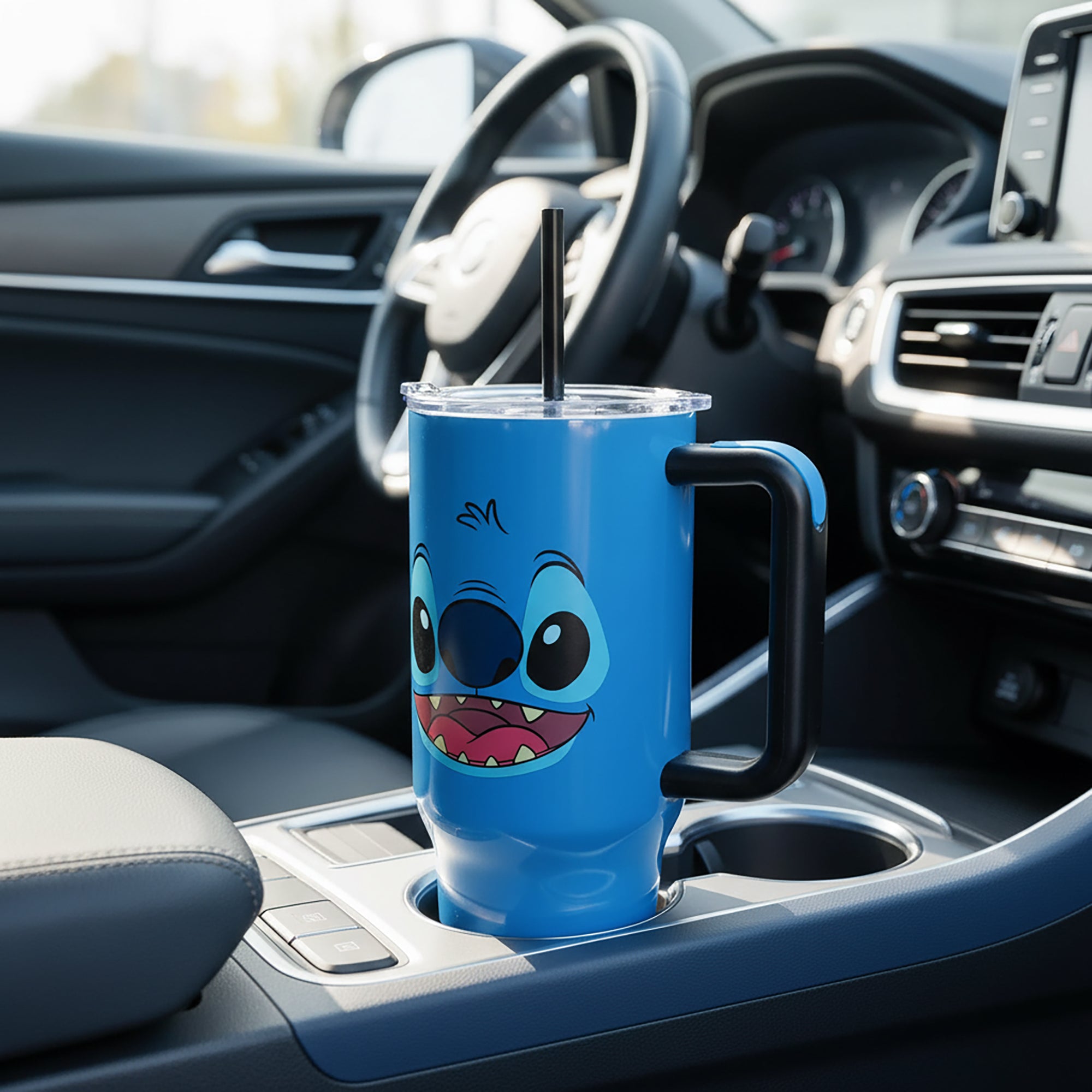 Disney Stitch Face 40 Oz Blue Stainless Steel Tumbler with Handle
