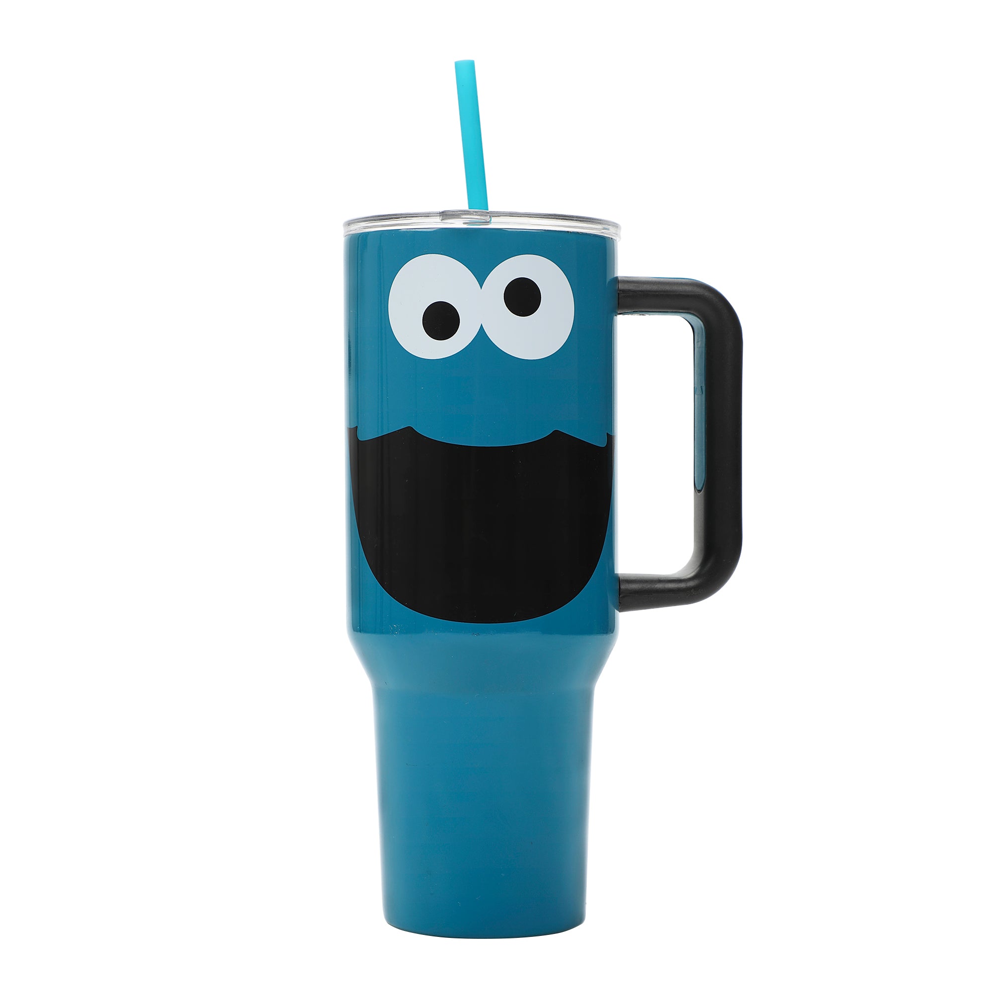 Sesame Street Cookie Monster 40 Oz. Vacuum Insulated Stainless Steel Tumbler with Straw & Leak-Proof Lid Blue Character Design Easy Carry Handle for Travel or Home