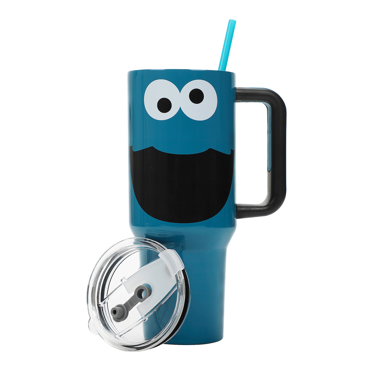 Sesame Street Cookie Monster 40 Oz. Vacuum Insulated Stainless Steel Tumbler with Straw & Leak-Proof Lid Blue Character Design Easy Carry Handle for Travel or Home