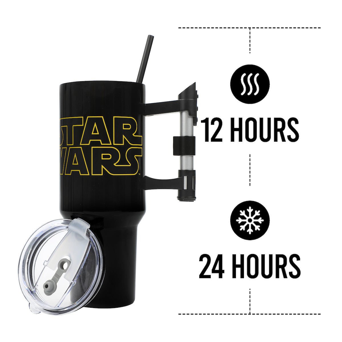 Star Wars Vacuum Insulated 40 Oz Stainless Steel Tumbler with Sculpted Lightsaber Handle Leak-Proof Lid & Double-Wall Insulation for Travel or Home