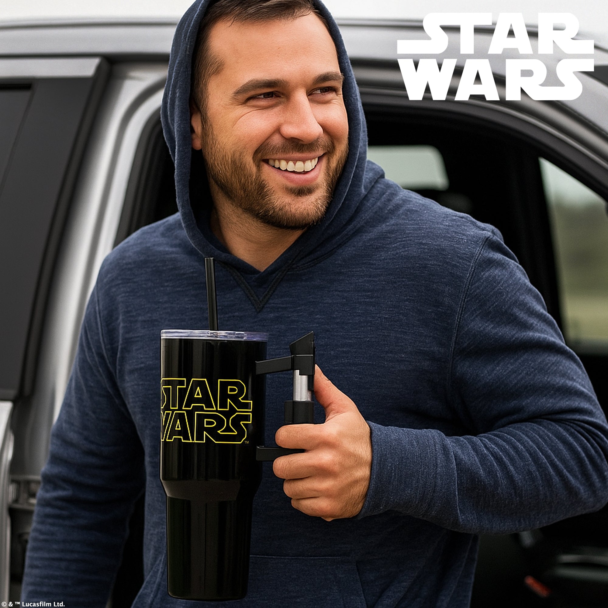 Star Wars Vacuum Insulated 40 Oz Stainless Steel Tumbler with Sculpted Lightsaber Handle Leak-Proof Lid & Double-Wall Insulation for Travel or Home