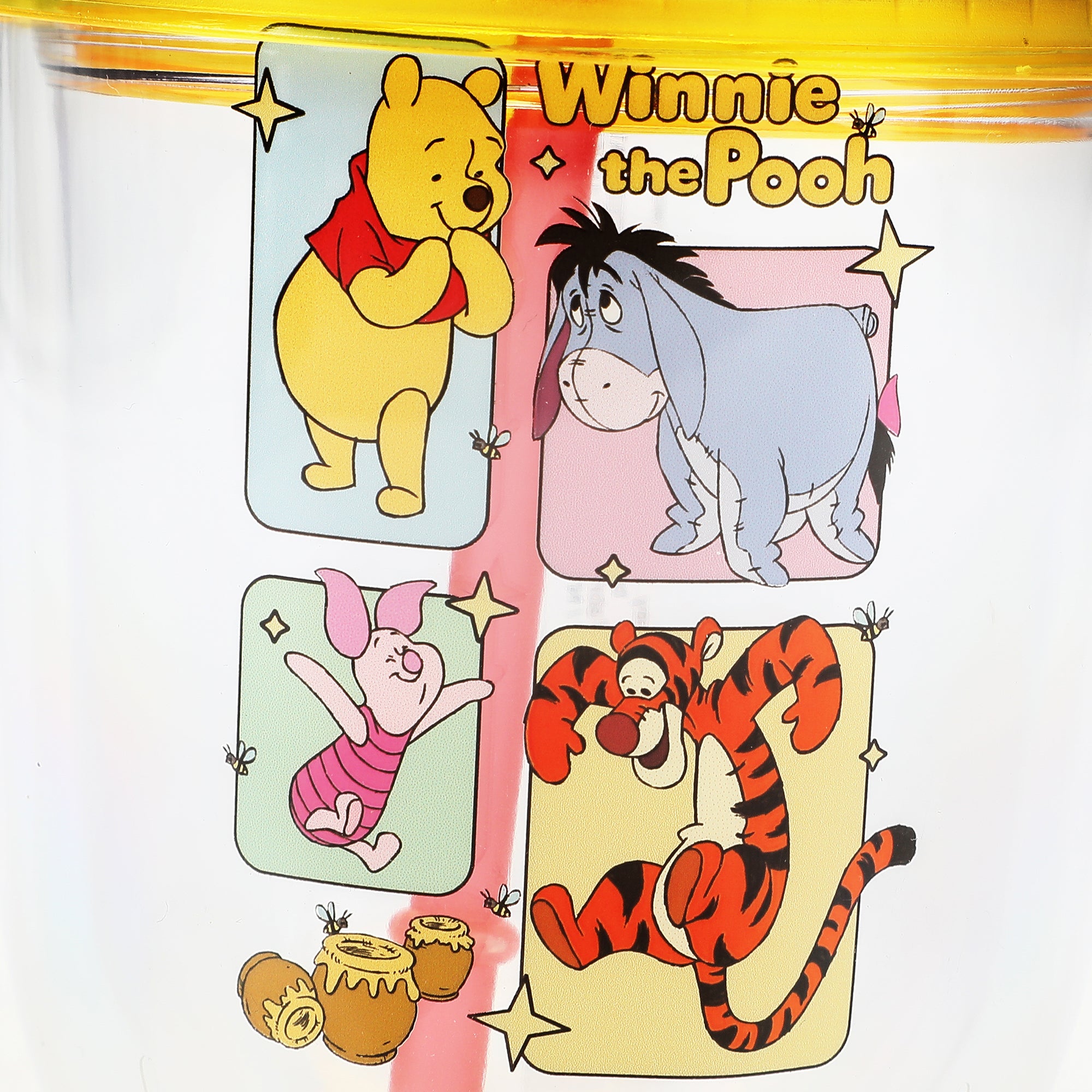 Disney Winnie The Pooh Character Squares 13 Oz Double Wall Plastic Cup With Yellow Dome Lid & Straw