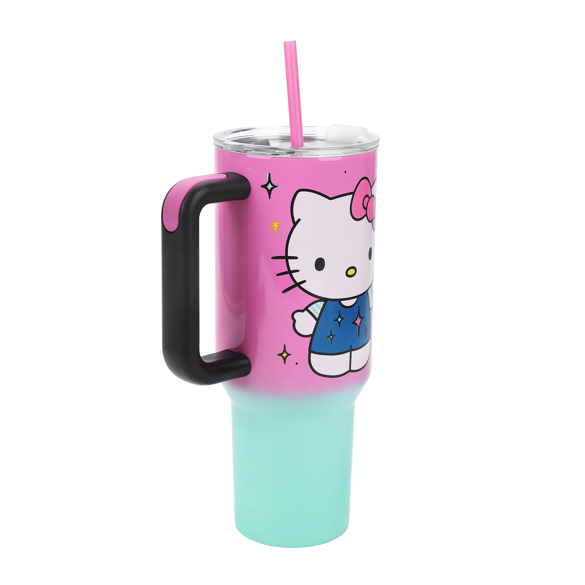 Bioworld Hello Kitty "Never Lose Your Spark" Vacuum Insulated 40 Oz. Pink & Green Ombre Stainless Steel Tumbler with Leak-Proof Lid & Easy Carry Handle for Travel or Home