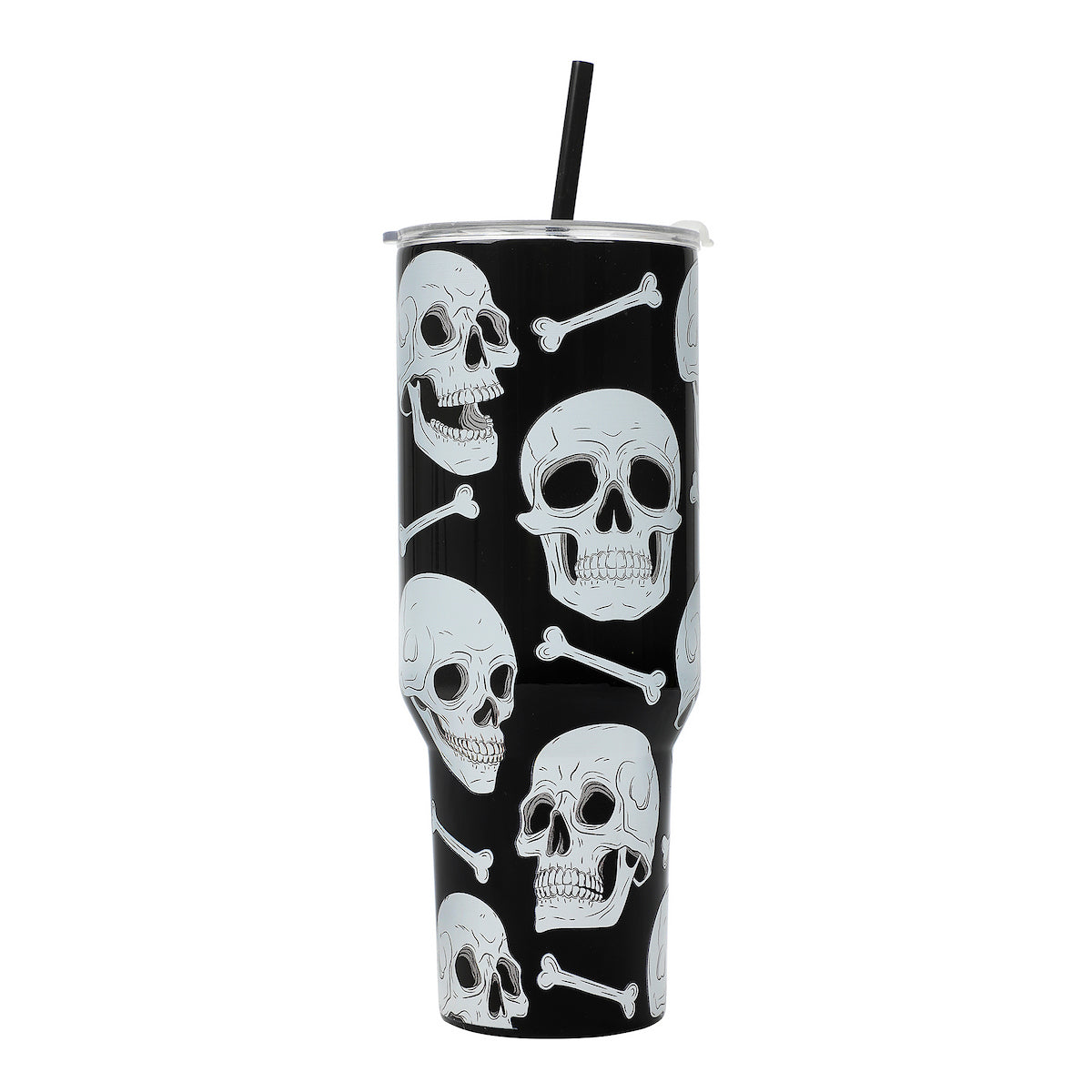 Halloween Skulls & Bones 40 Oz Black Stainless Tumbler with Handle