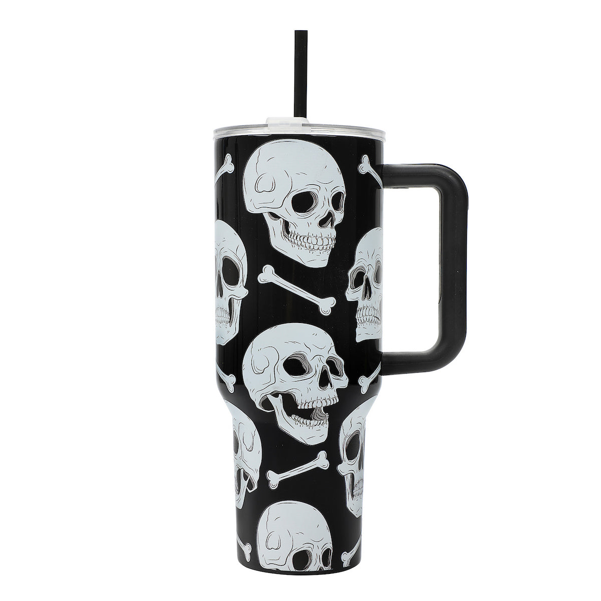 Halloween Skulls & Bones 40 Oz Black Stainless Tumbler with Handle