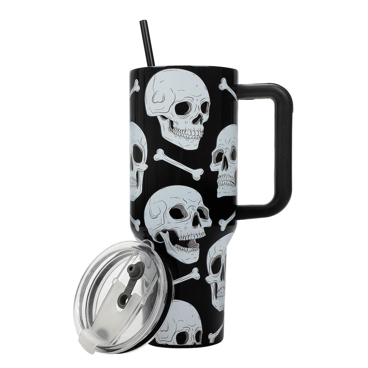Halloween Skulls & Bones 40 Oz Black Stainless Tumbler with Handle