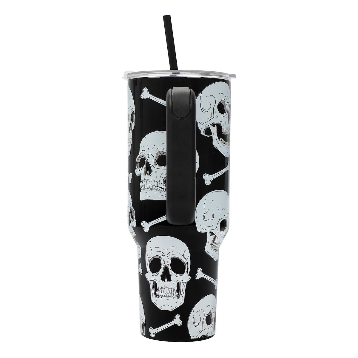 Halloween Skulls & Bones 40 Oz Black Stainless Tumbler with Handle