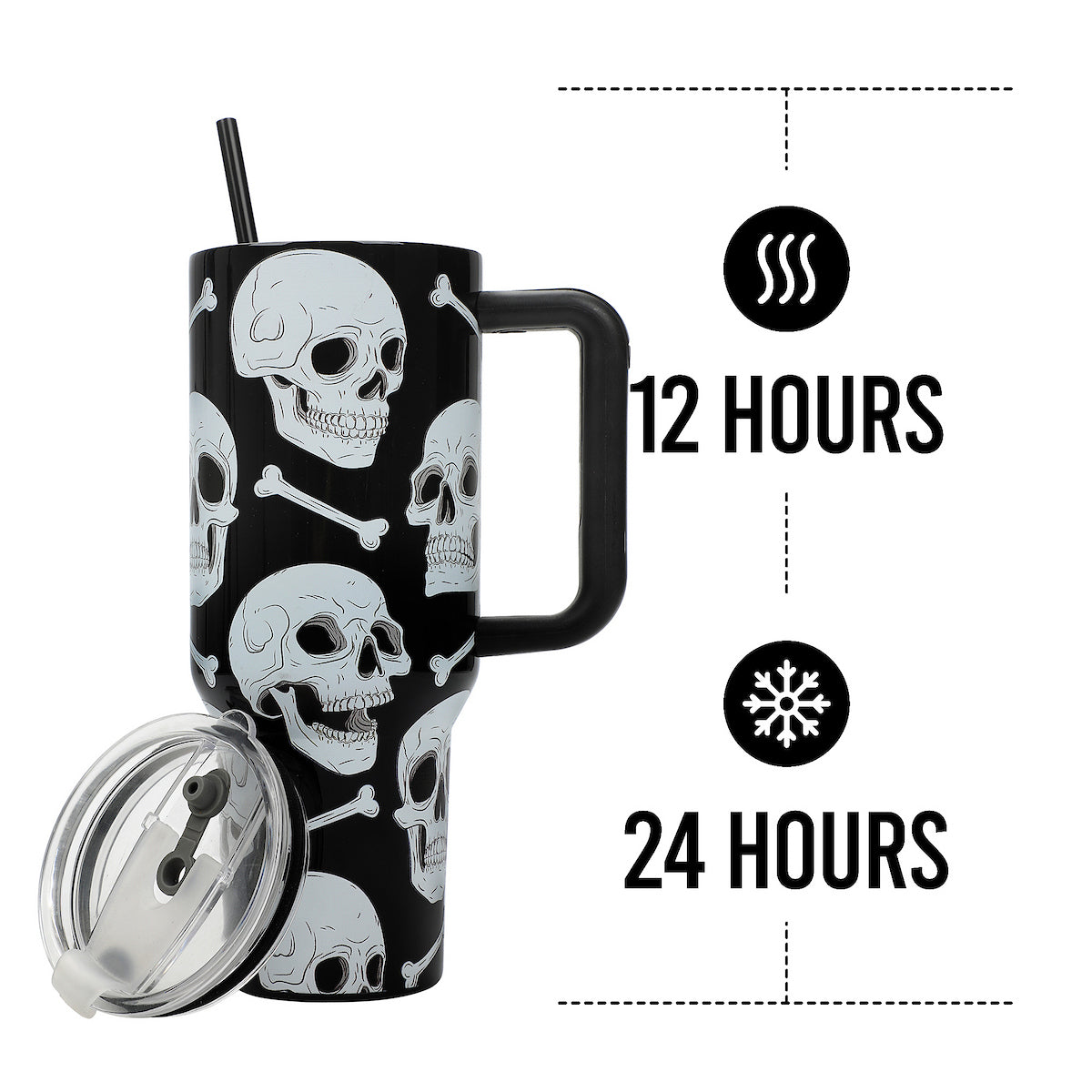 Halloween Skulls & Bones 40 Oz Black Stainless Tumbler with Handle