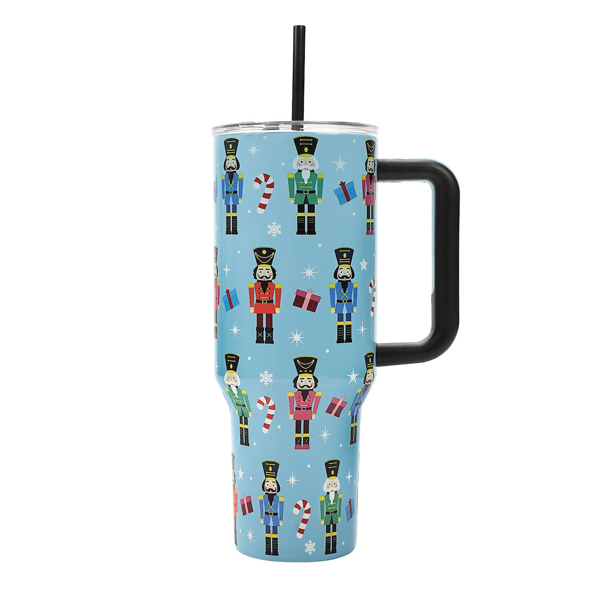 Bioworld Nutcrackers Blue 40 Oz Stainless Steel Tumbler WIth Handle & Reusable Straw