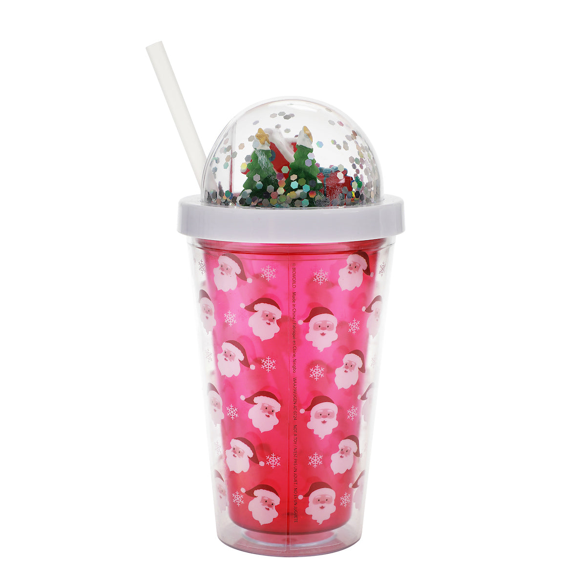 Christmas Snow Globe 16oz Double Wall Water Bottle with Straw