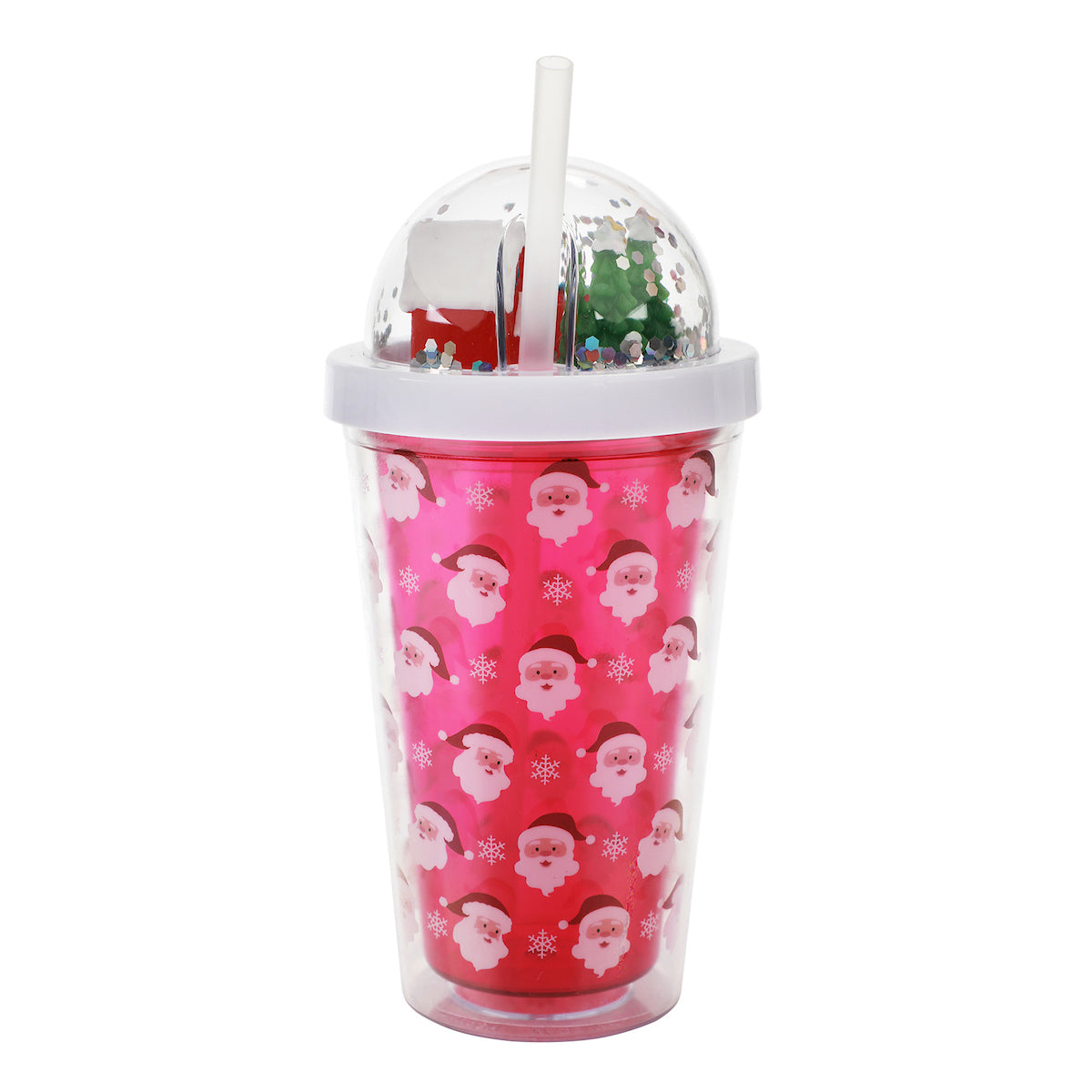 Christmas Snow Globe 16oz Double Wall Water Bottle with Straw