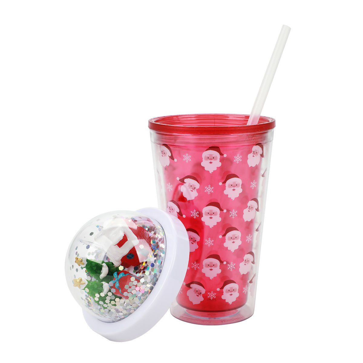 Christmas Snow Globe 16oz Double Wall Water Bottle with Straw