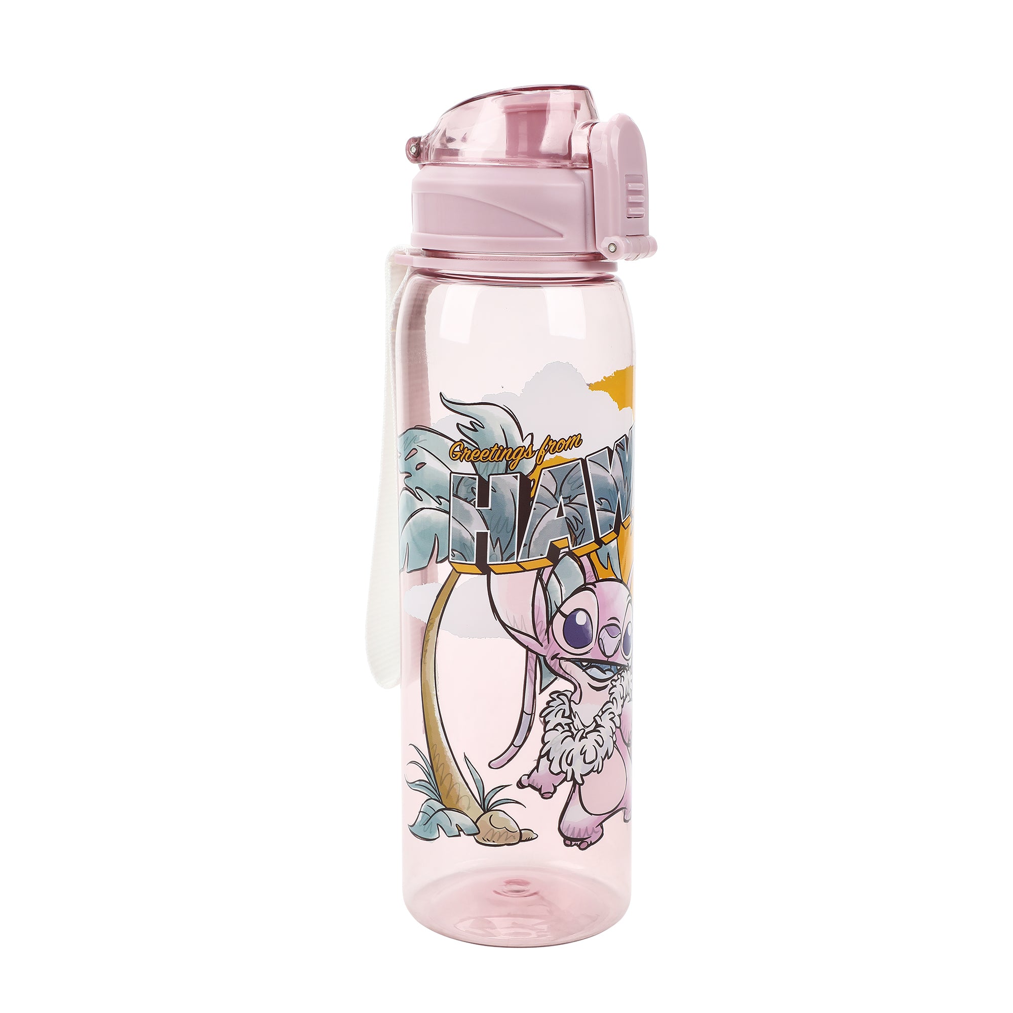Disney Stitch Angel Greetings From Hawaii Clear Pink 35 Oz Plastic Water Bottle