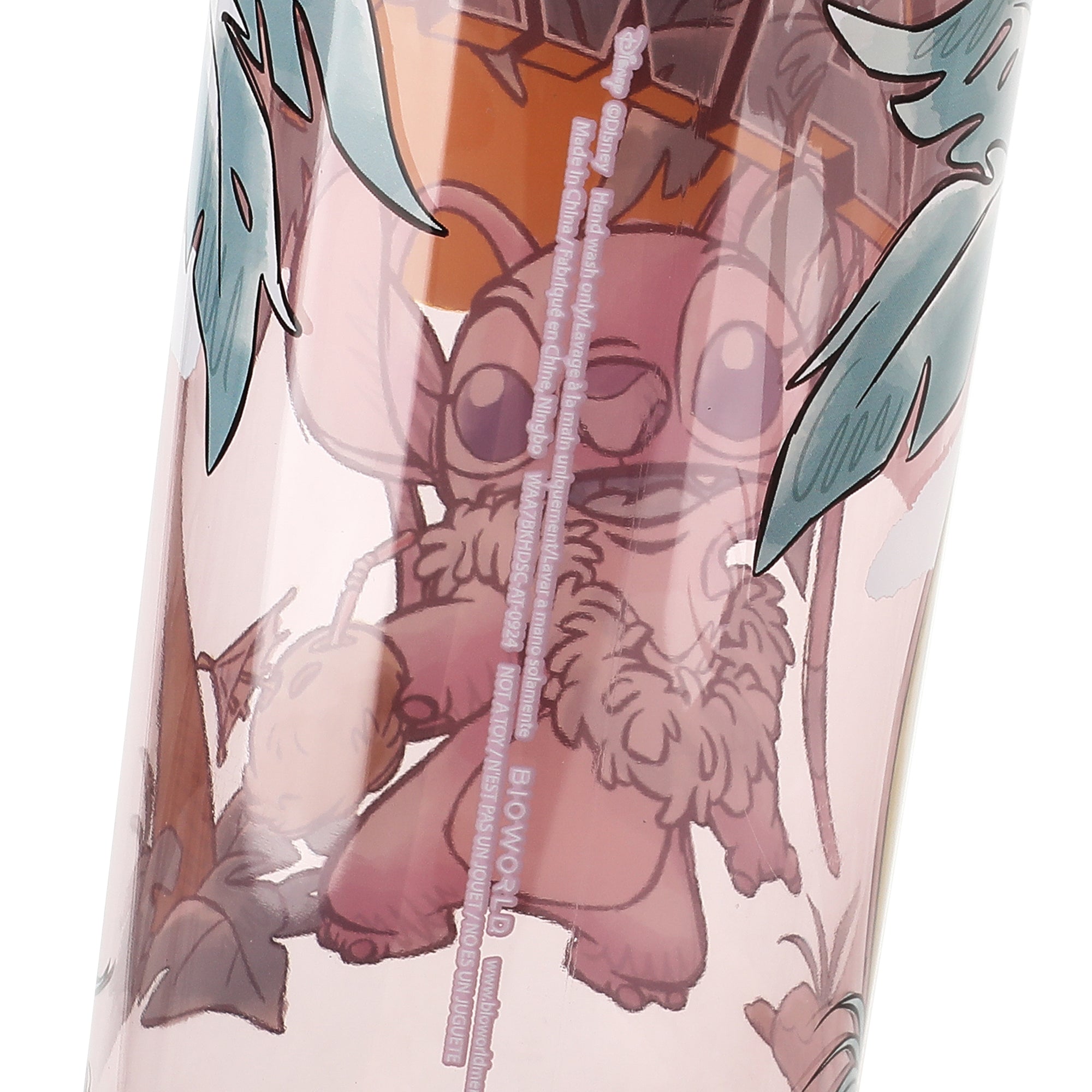 Disney Stitch Angel Greetings From Hawaii Clear Pink 35 Oz Plastic Water Bottle