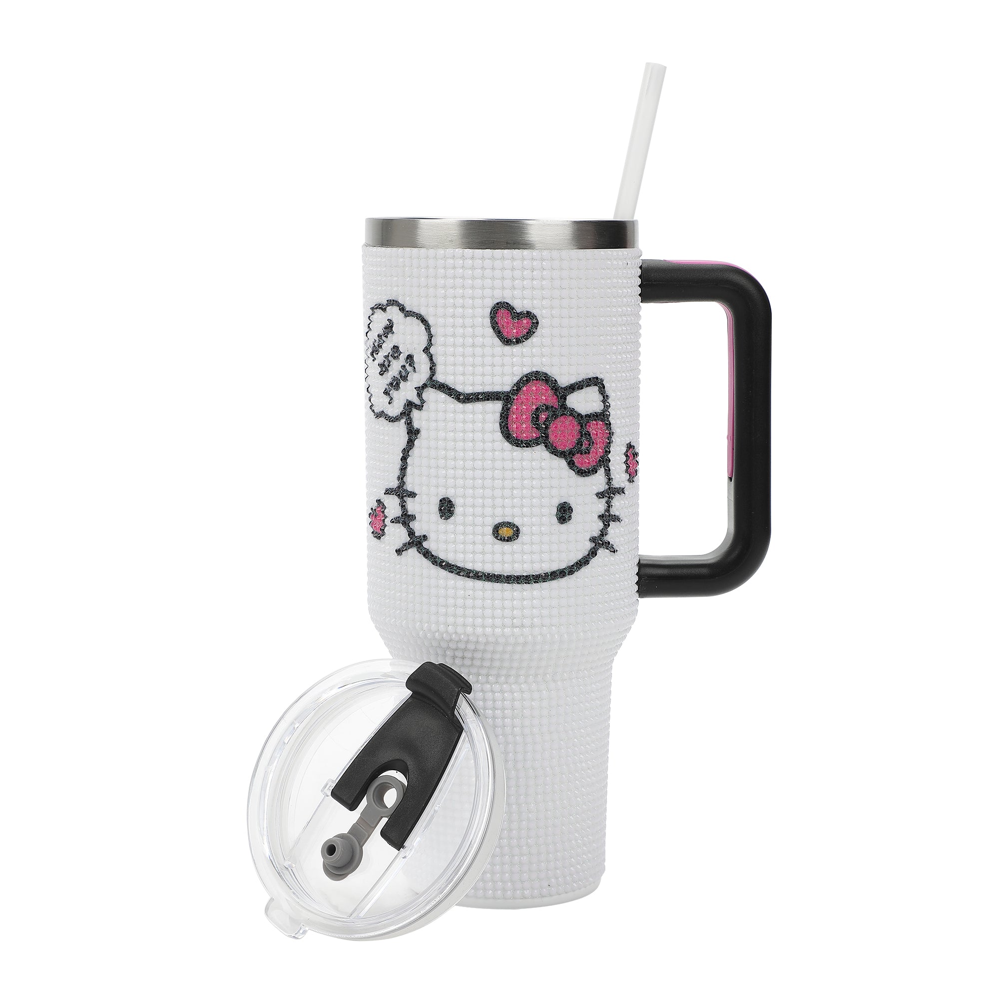Hello Kitty Character Head White 40 Oz Rhinestone-Coated Stainless Steel Tumbler With Handle-OSFA